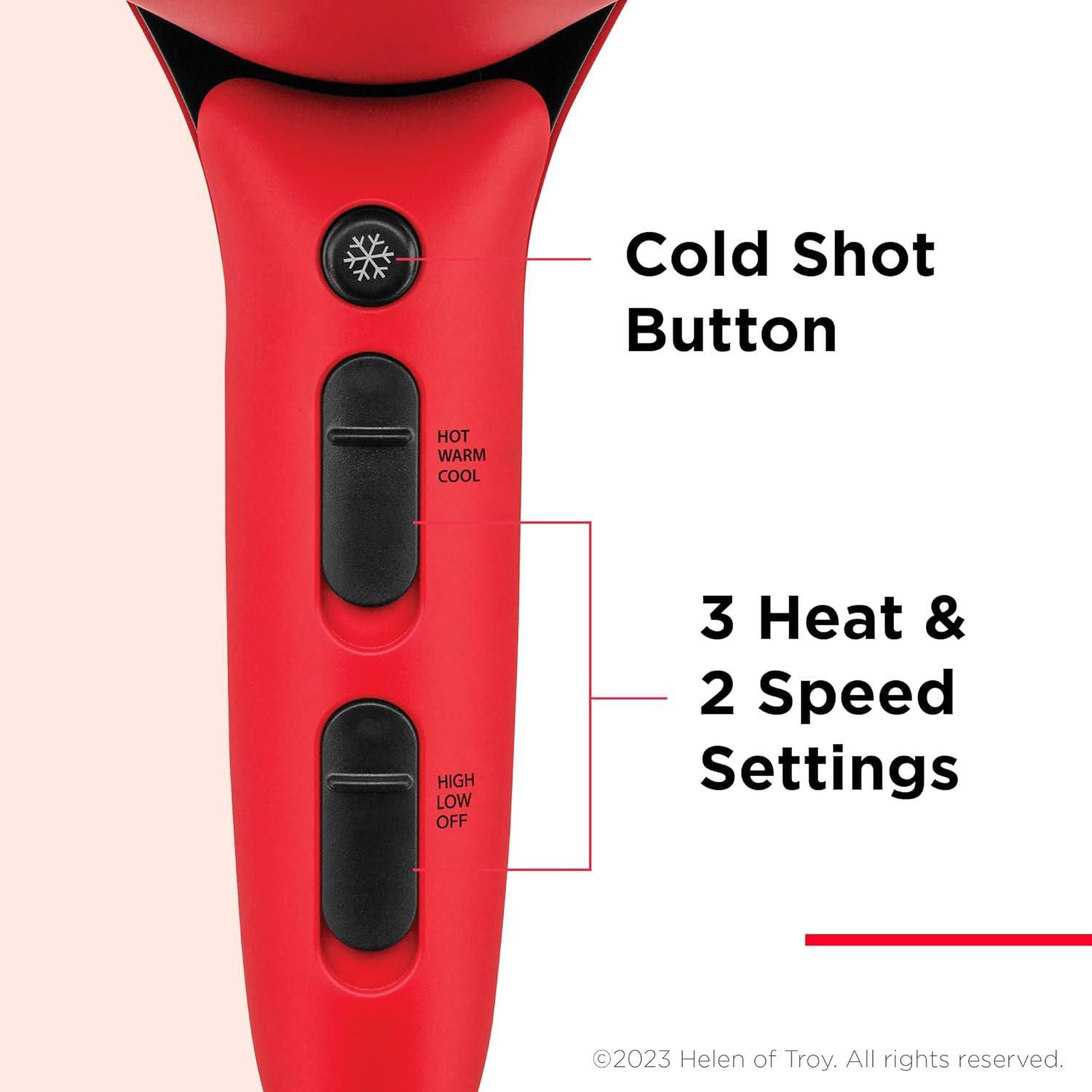 imageREVLON Airflow Control Hair Dryer with Diffuser 1875W Blow Dryer Head Rotates 90 for Total Control Wider Head for Less Drying Time Reduces Frizz Red3 Piece Set Pack of 2