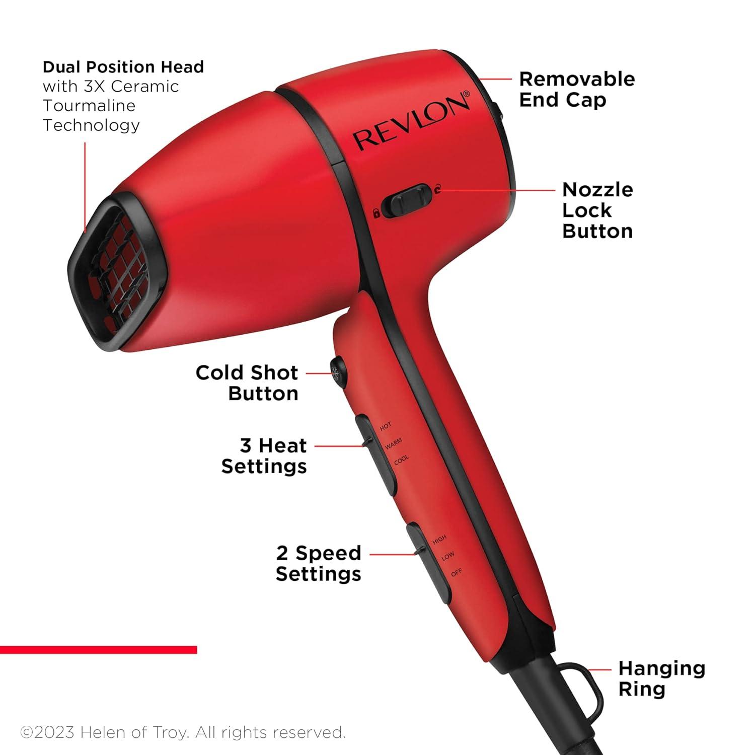 imageREVLON Airflow Control Hair Dryer with Diffuser 1875W Blow Dryer Head Rotates 90 for Total Control Wider Head for Less Drying Time Reduces Frizz Red3 Piece Set