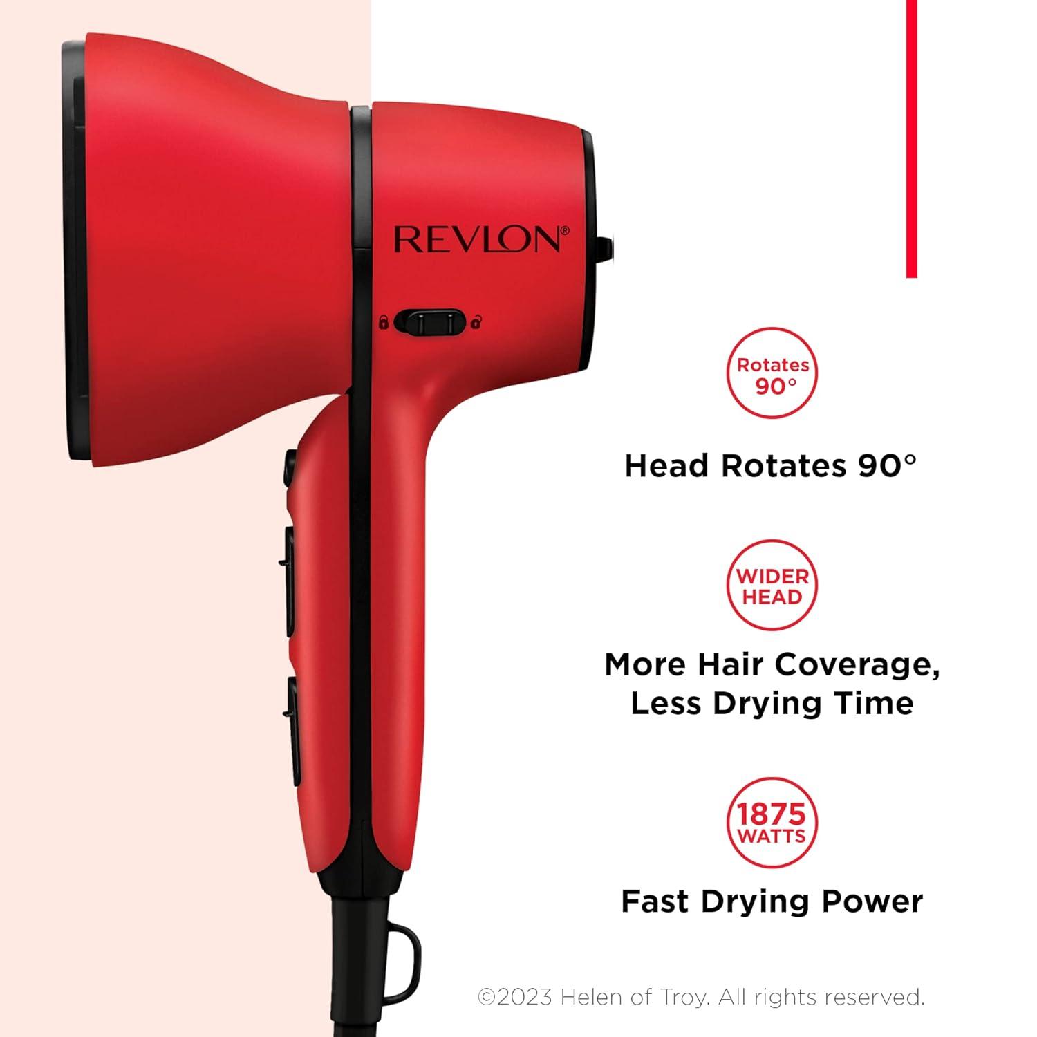 imageREVLON Airflow Control Hair Dryer with Diffuser 1875W Blow Dryer Head Rotates 90 for Total Control Wider Head for Less Drying Time Reduces Frizz Red3 Piece Set Pack of 2