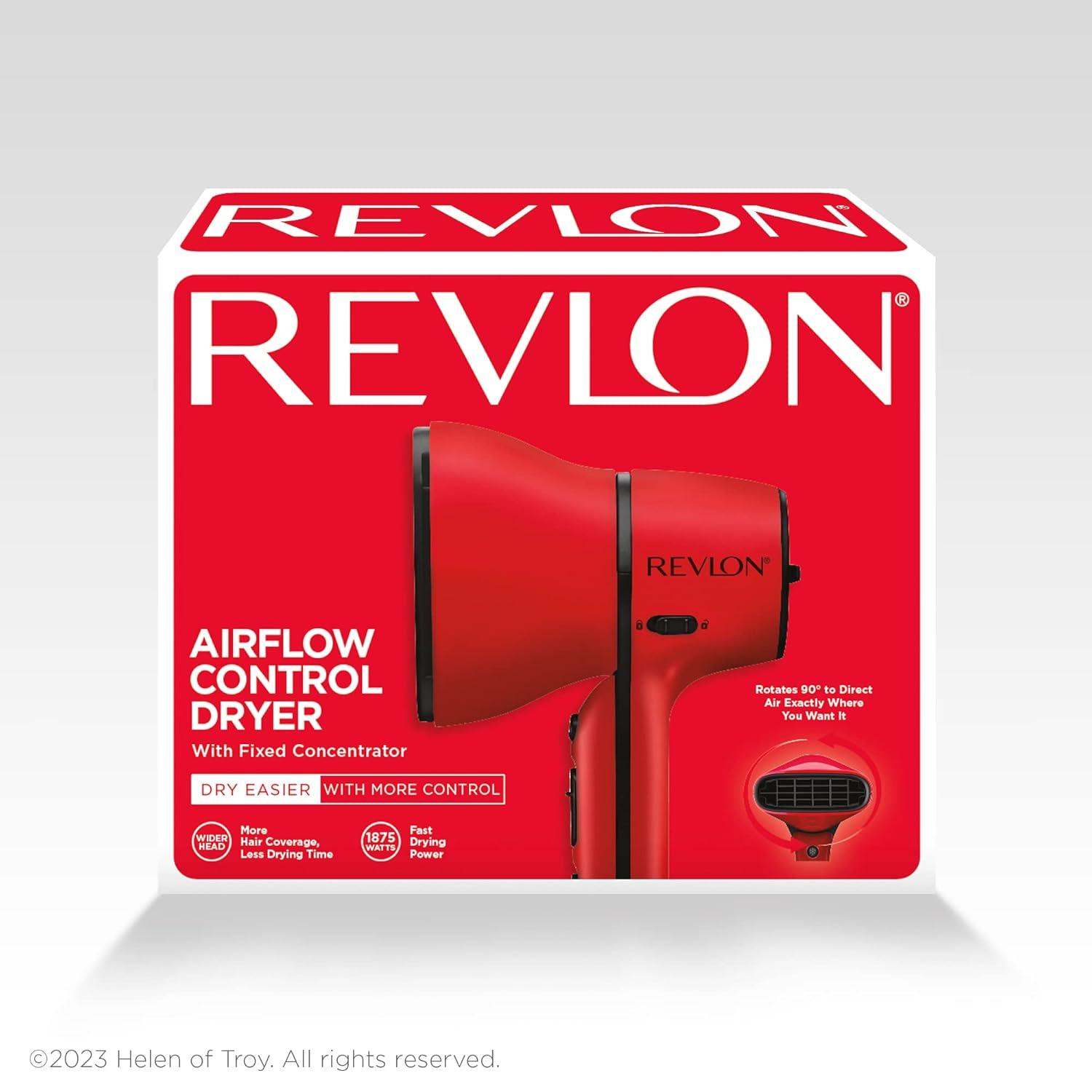 imageREVLON Airflow Control Hair Dryer with Diffuser 1875W Blow Dryer Head Rotates 90 for Total Control Wider Head for Less Drying Time Reduces Frizz Red3 Piece Set Pack of 2