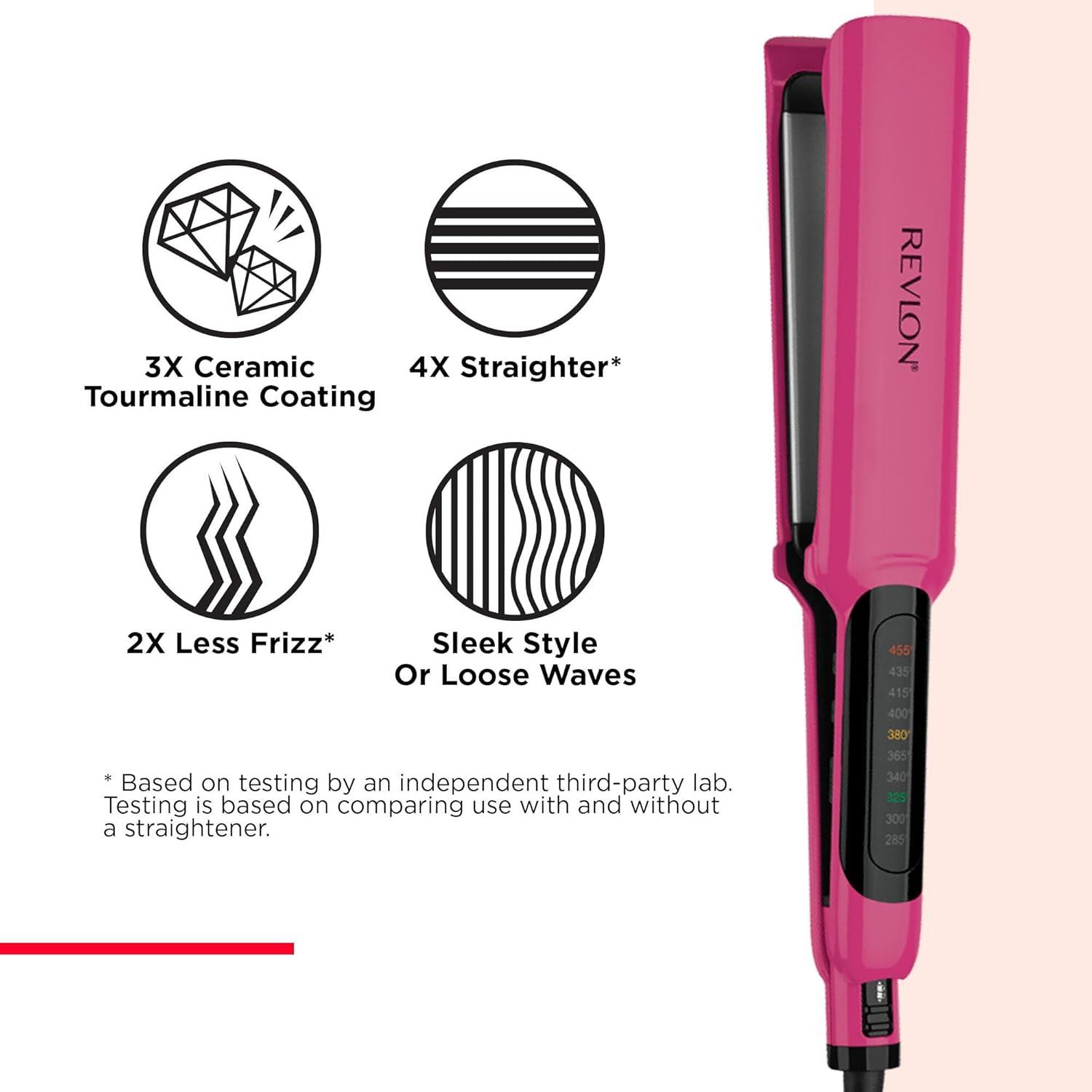 imageREVLON Ceramic Coated 1 Inch Flat Iron Hair Straightener Helps Fight Frizz ampamp Enhances Shine for Sleek Styles or Loose Waves Travel Ready Flat IronPink