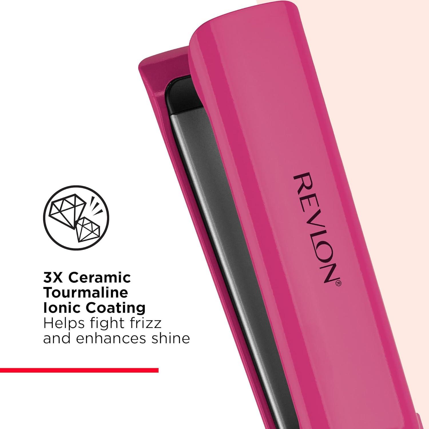 imageREVLON Ceramic Coated 1 Inch Flat Iron Hair Straightener Helps Fight Frizz ampamp Enhances Shine for Sleek Styles or Loose Waves Travel Ready Flat IronPink