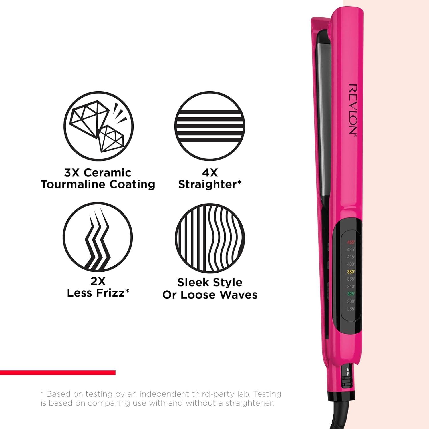 imageREVLON Ceramic Coated 1 Inch Flat Iron Hair Straightener Helps Fight Frizz ampamp Enhances Shine for Sleek Styles or Loose Waves Travel Ready Flat IronPink