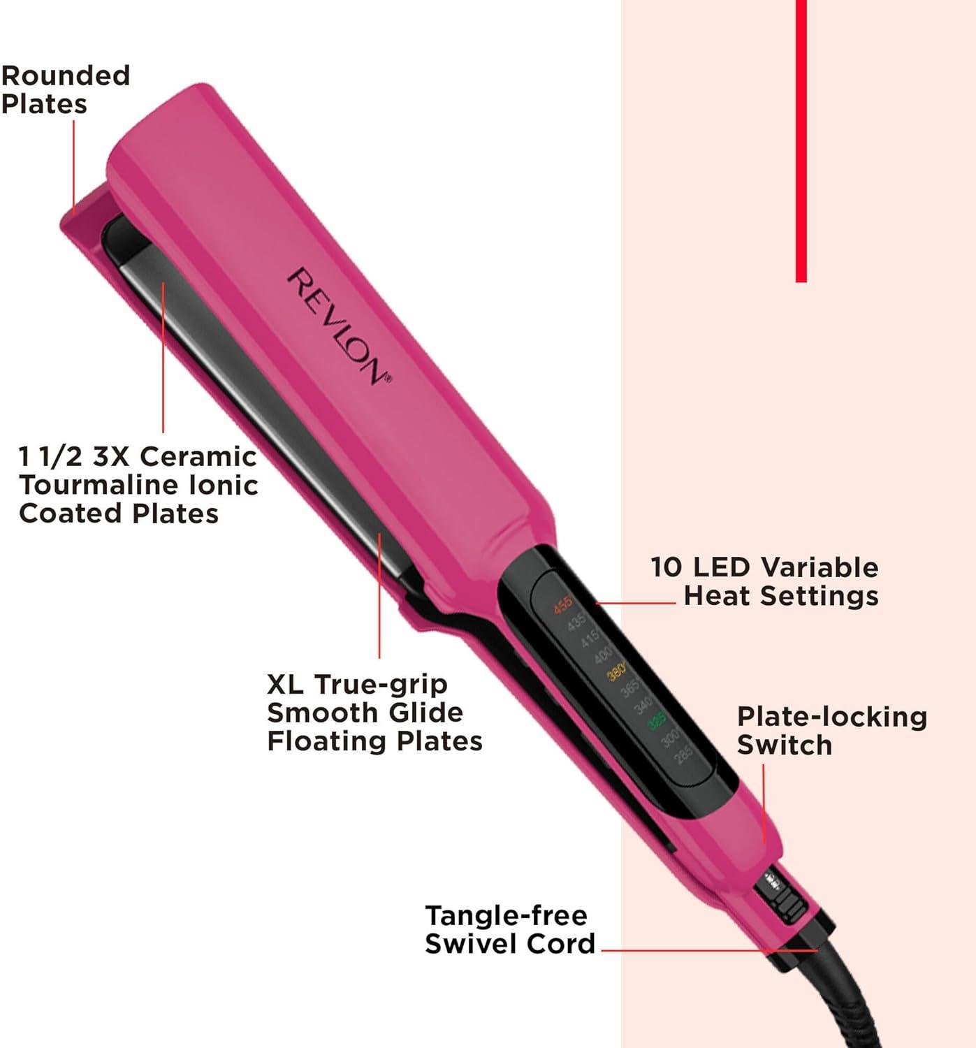 imageREVLON Ceramic Coated 1 Inch Flat Iron Hair Straightener Helps Fight Frizz ampamp Enhances Shine for Sleek Styles or Loose Waves Travel Ready Flat IronPink