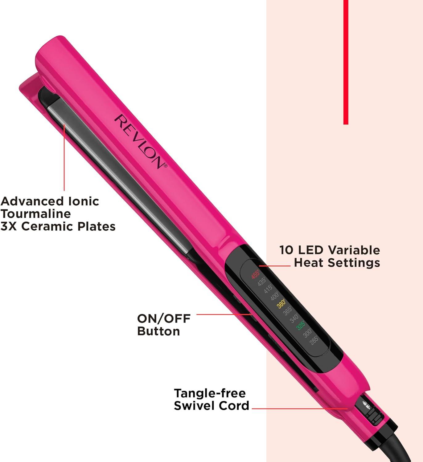 imageREVLON Ceramic Coated 1 Inch Flat Iron Hair Straightener Helps Fight Frizz ampamp Enhances Shine for Sleek Styles or Loose Waves Travel Ready Flat IronPink
