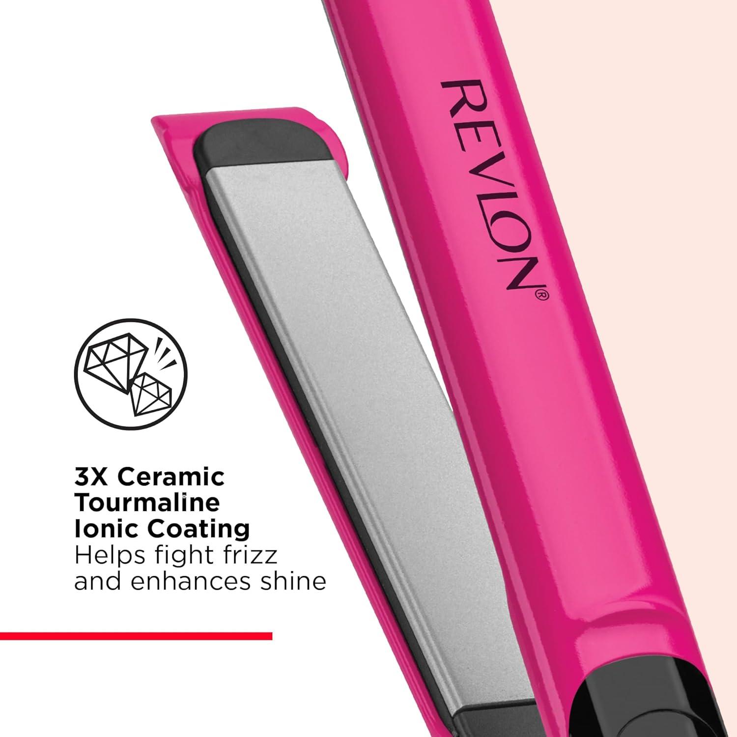 imageREVLON Ceramic Coated 1 Inch Flat Iron Hair Straightener Helps Fight Frizz ampamp Enhances Shine for Sleek Styles or Loose Waves Travel Ready Flat IronPink
