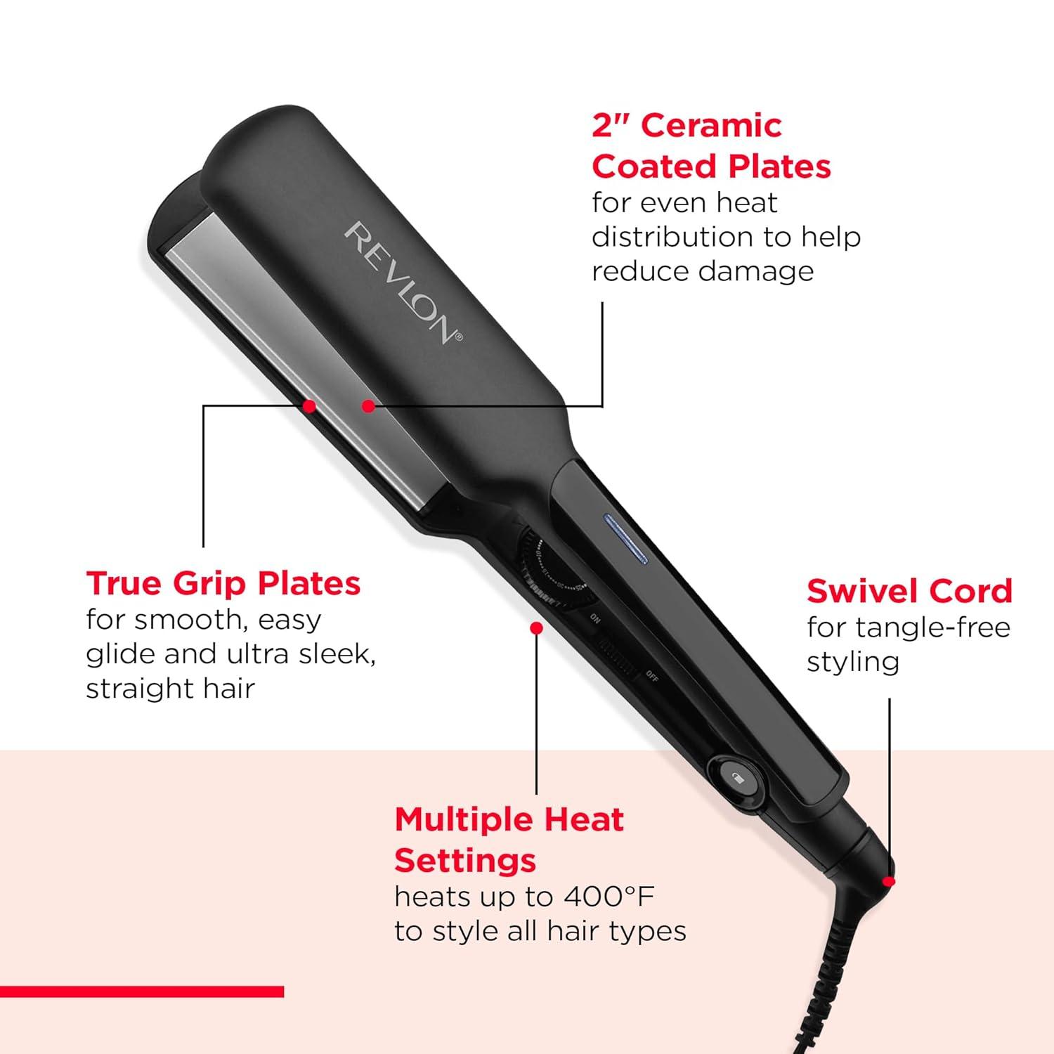 imageREVLON Ceramic Coated 2quot Flat Iron Fast Heating Hair Straightener for Quick and Smooth Results Plus Travel Friendly Black2 inches