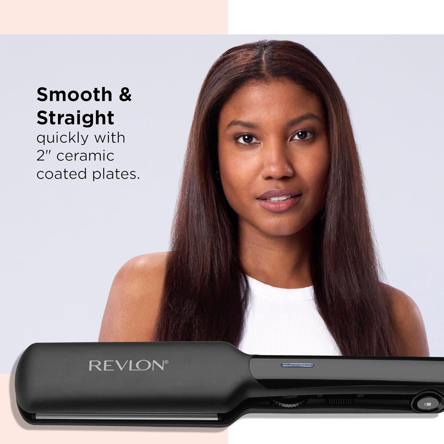 imageREVLON Ceramic Coated 2quot Flat Iron Fast Heating Hair Straightener for Quick and Smooth Results Plus Travel Friendly Black2 inches