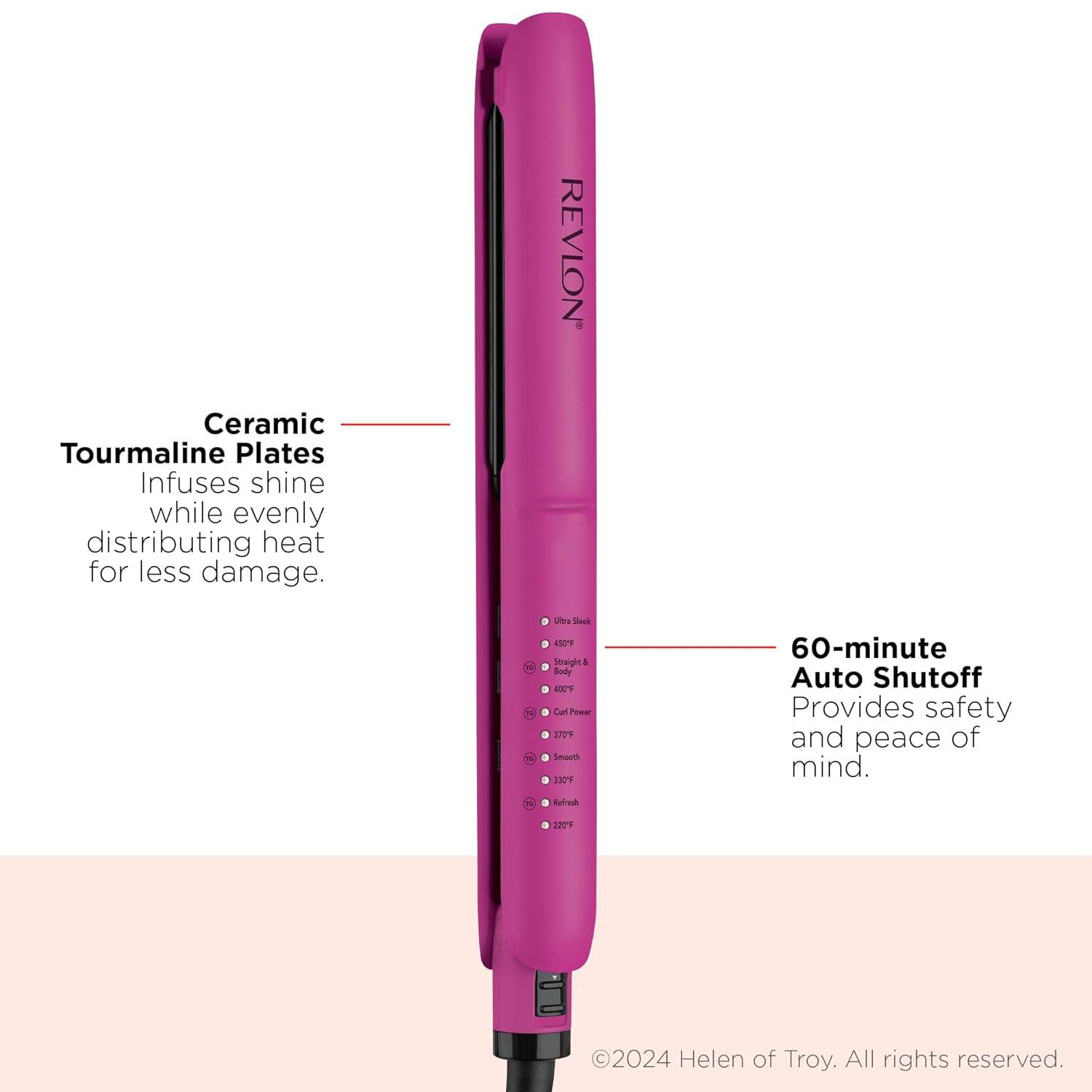 imageREVLON Ceramic Tourmaline 1quot Flat Iron Hair Straightener Evenly Distributes Heat for Less Damage 5 Preset Temperatures for All Hair Types