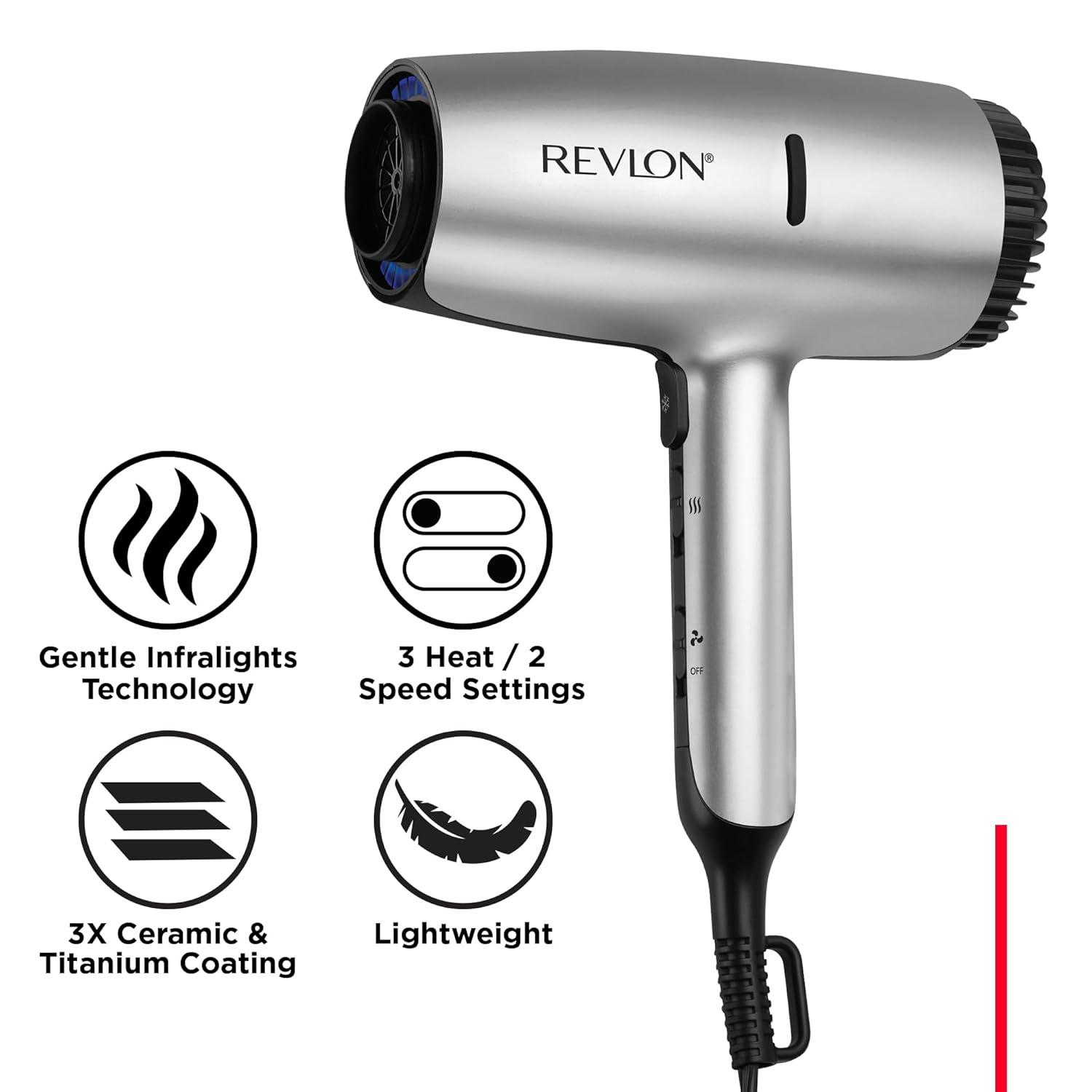 imageREVLON Dry Max Hair Dryer with Diffuser for Natural Curls Prevents Frizz Speeds Drying Time and Reduces Damage Plus Concentrator for Precise Styling 1875 Watts Silver