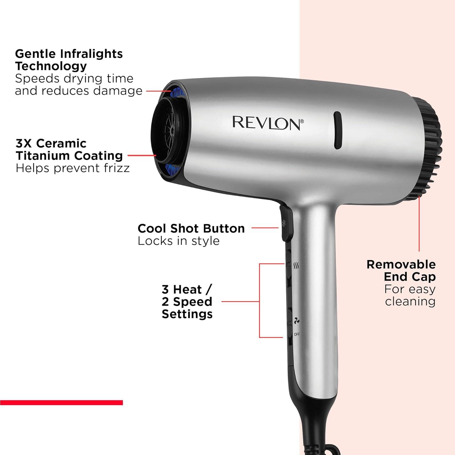imageREVLON Dry Max Hair Dryer with Diffuser for Natural Curls Prevents Frizz Speeds Drying Time and Reduces Damage Plus Concentrator for Precise Styling 1875 Watts Silver