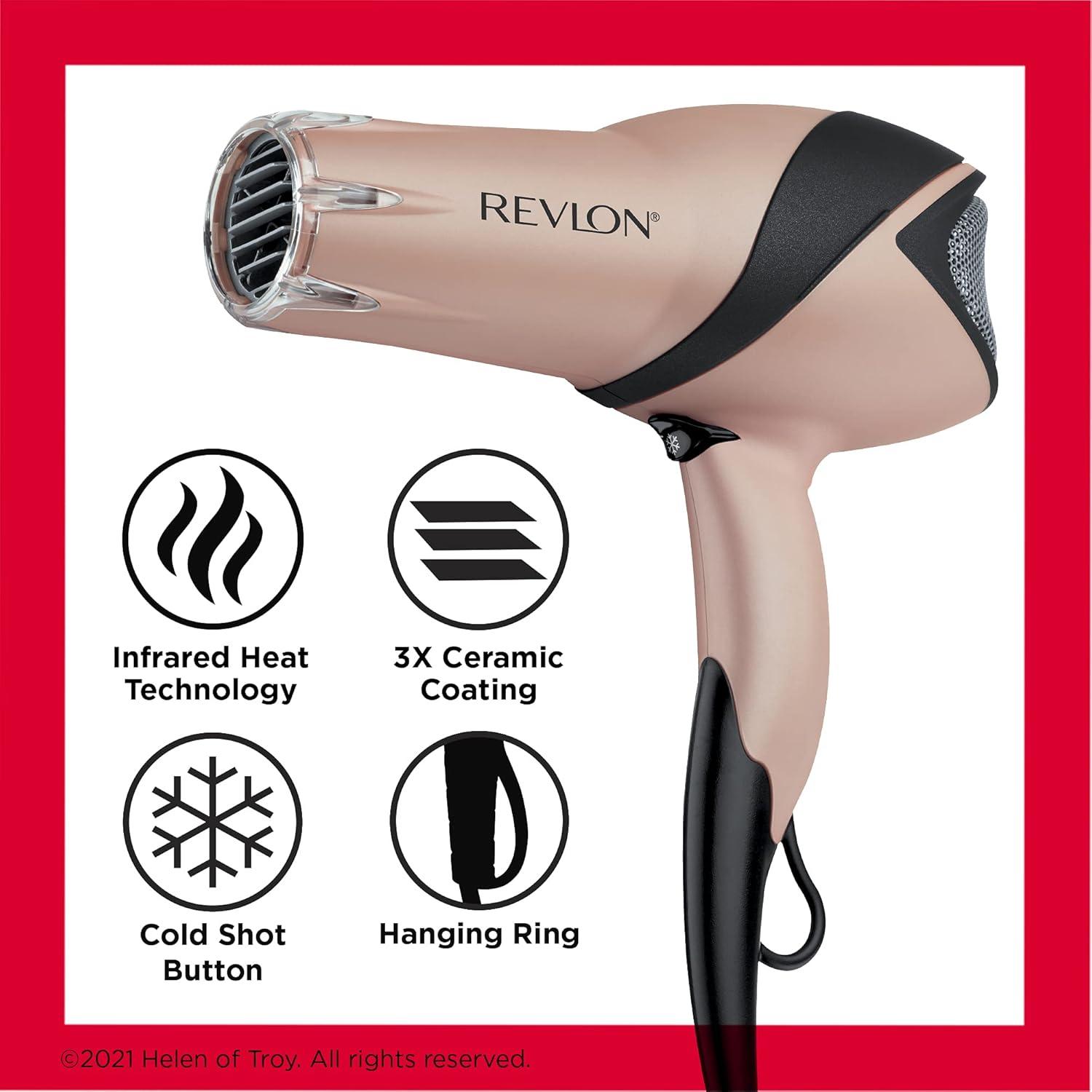 imageREVLON Infrared Hair Dryer with Diffuser ampamp Concentrator Ionic Ceramic Blow Dryer for Frizz Control Shine Soft Hair ampamp Moisture Protection 1875W Professional SalonQuality WhiteRose Gold