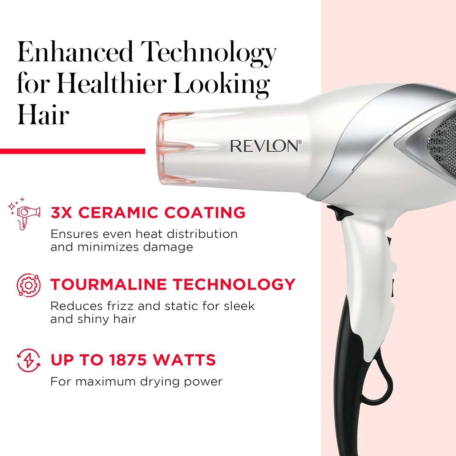 imageREVLON Infrared Hair Dryer with Diffuser ampamp Concentrator Ionic Ceramic Blow Dryer for Frizz Control Shine Soft Hair ampamp Moisture Protection 1875W Professional SalonQuality WhiteWhite