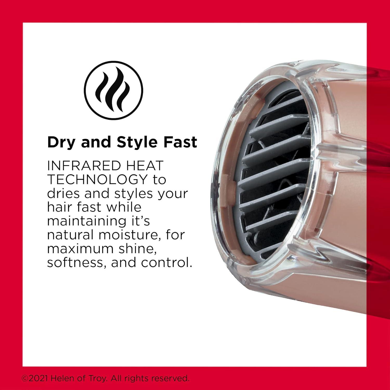 imageREVLON Infrared Hair Dryer with Diffuser ampamp Concentrator Ionic Ceramic Blow Dryer for Frizz Control Shine Soft Hair ampamp Moisture Protection 1875W Professional SalonQuality WhiteRose Gold