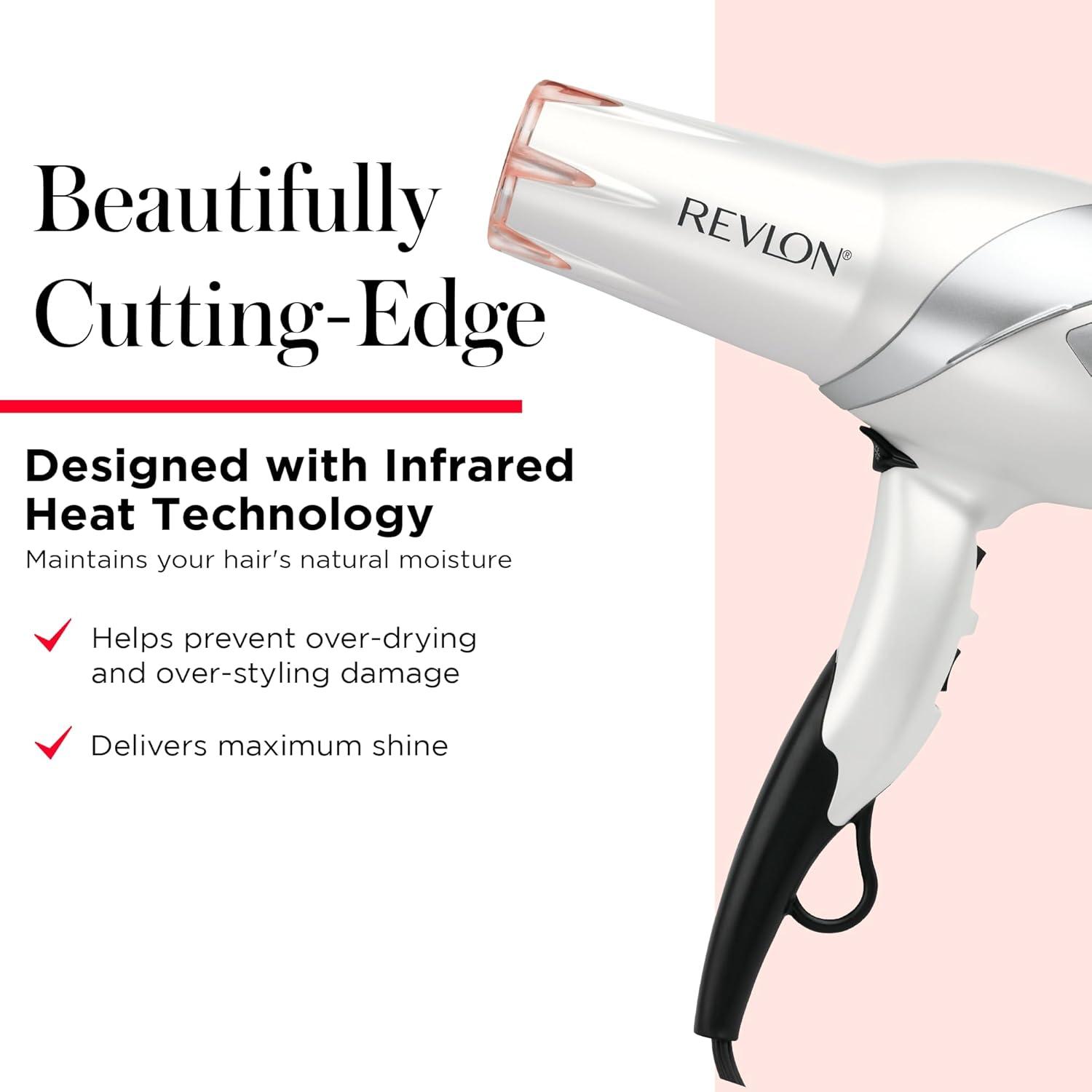imageREVLON Infrared Hair Dryer with Diffuser ampamp Concentrator Ionic Ceramic Blow Dryer for Frizz Control Shine Soft Hair ampamp Moisture Protection 1875W Professional SalonQuality WhiteWhite