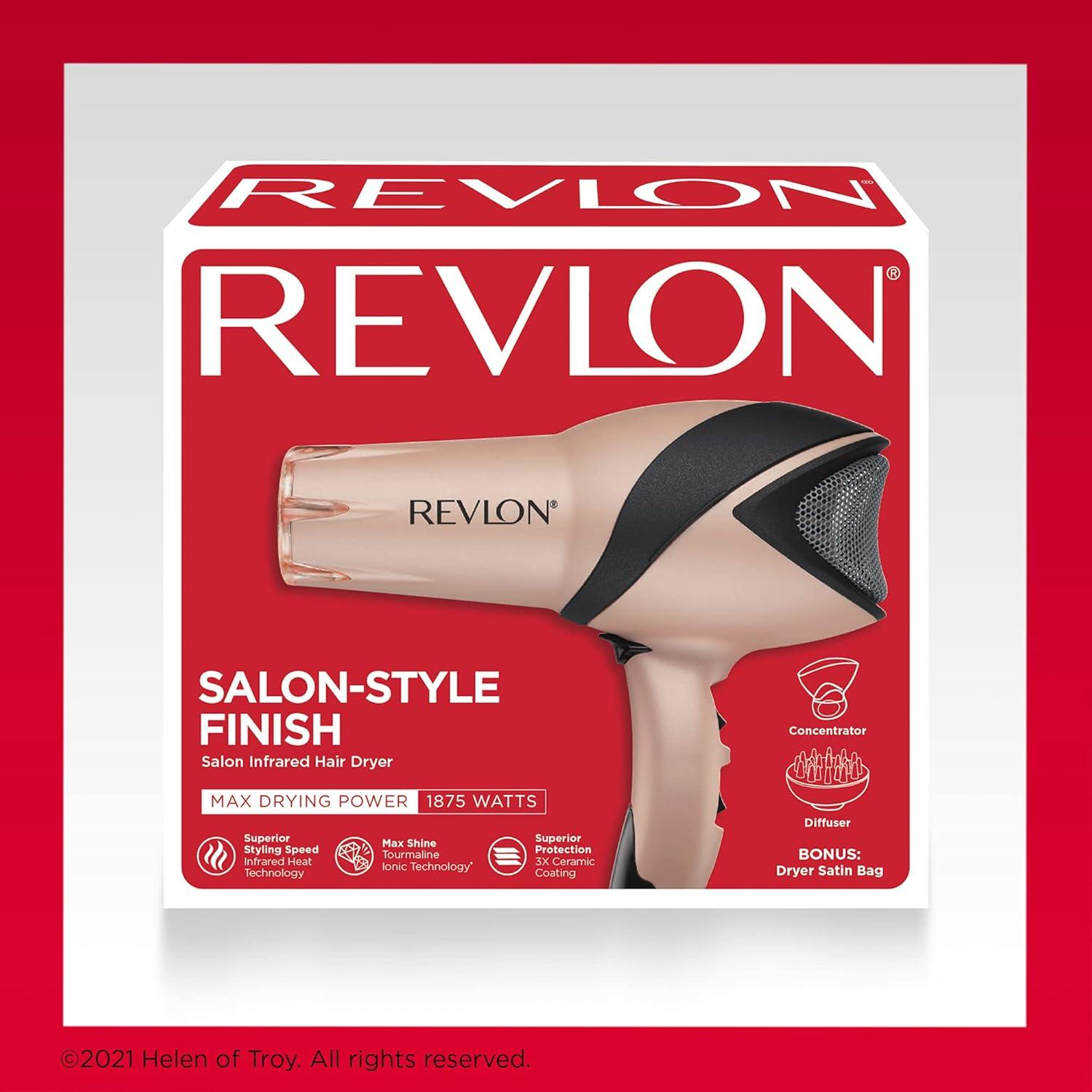 imageREVLON Infrared Hair Dryer with Diffuser ampamp Concentrator Ionic Ceramic Blow Dryer for Frizz Control Shine Soft Hair ampamp Moisture Protection 1875W Professional SalonQuality WhiteRose Gold