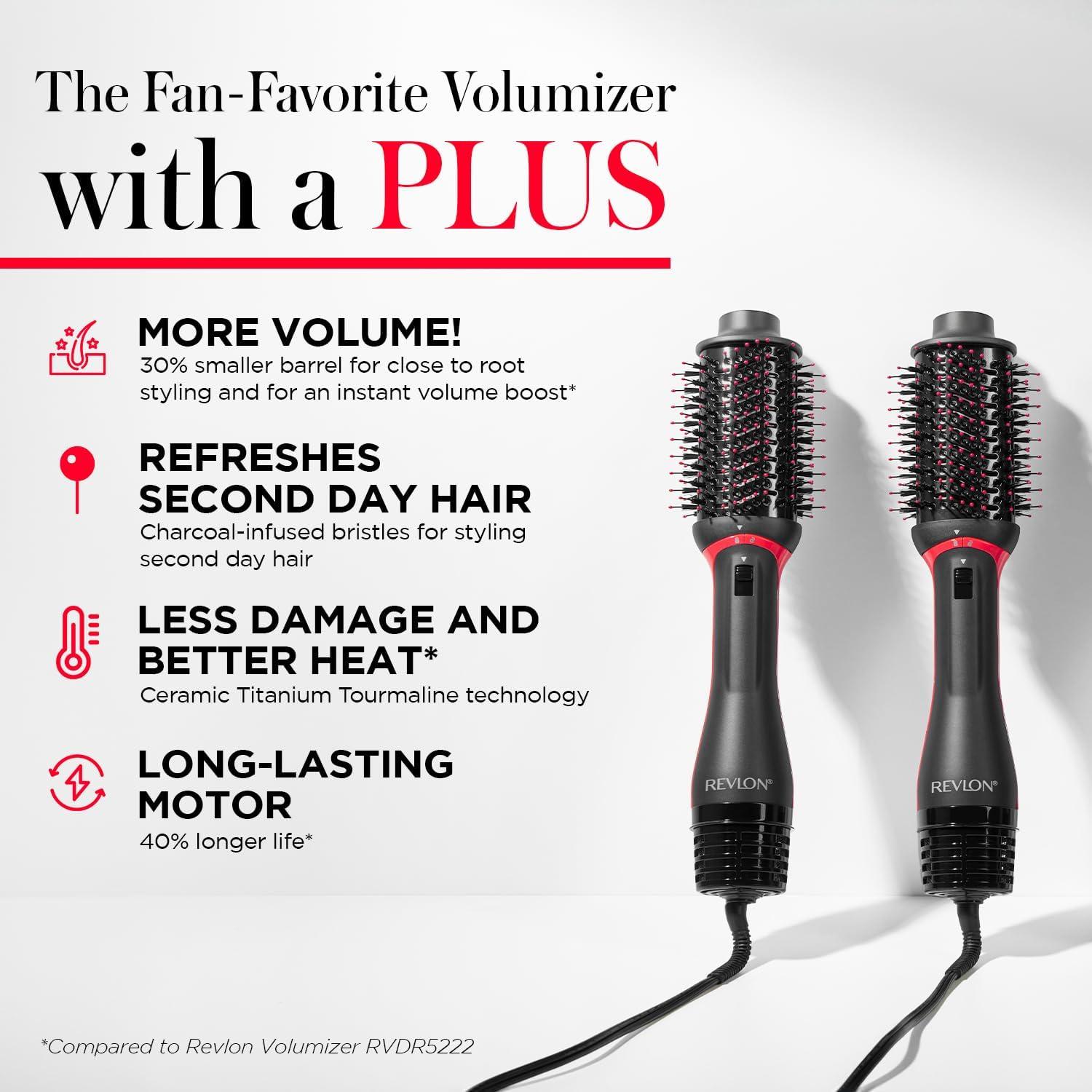 imageREVLON One Step Volumizer PLUS Hair Dryer and Styler More Volume Less Damage and More Styling Control for Easy and Fast SalonStyle Blowouts Plus Travel Friendly BlackBlack Red