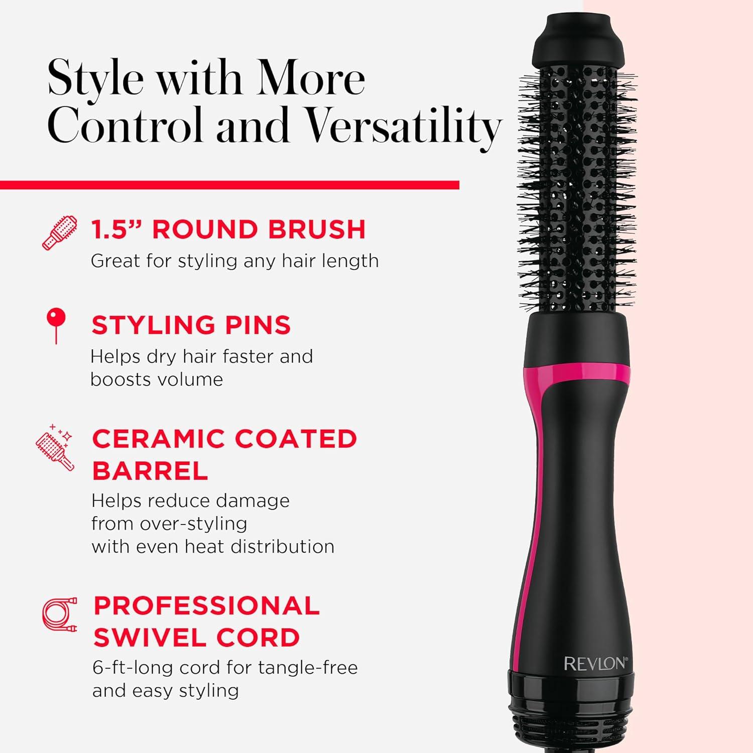 imageREVLON OneStep Hair Dryer and Styler Root Booster Round Brush for Styling Dryer Brush for Fast and Easy SalonQuality Blowout More Shine and Less Frizz 112 in1 Count Pack of 1