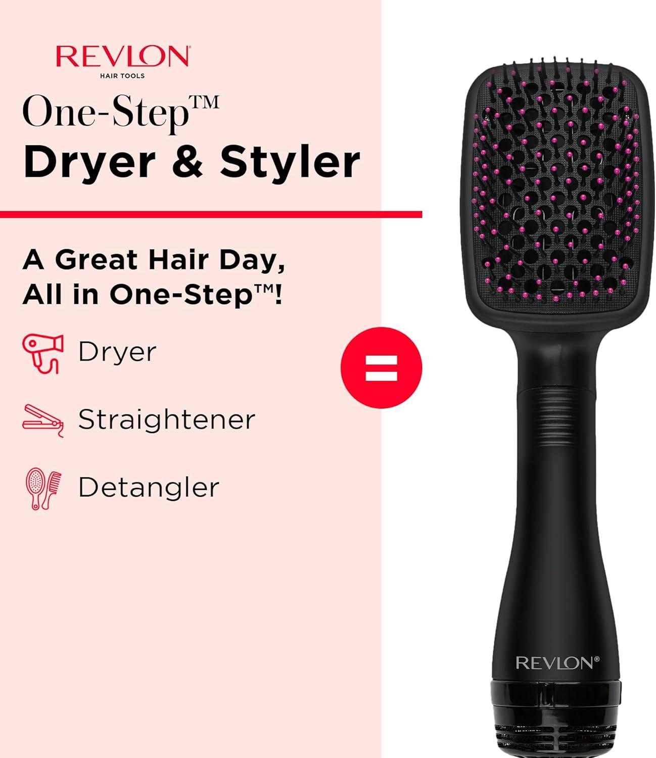 imageREVLON OneStep Hair Dryer and Styler AllinOne Detangling and Straightener Brush for SalonQuality Smooth Straight Hair More Shine and Less Frizz BlackBlack