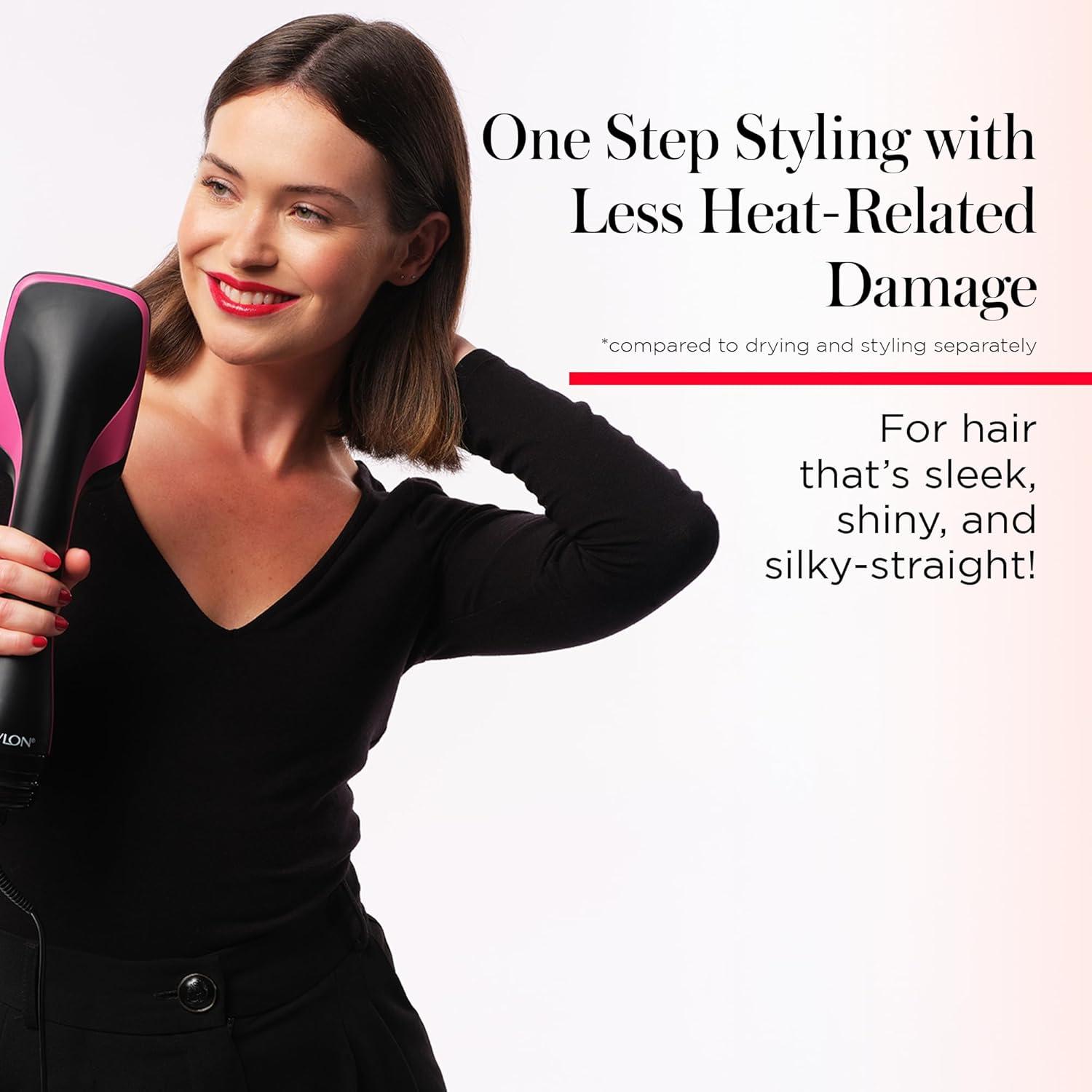 imageREVLON OneStep Hair Dryer and Styler AllinOne Detangling and Straightener Brush for SalonQuality Smooth Straight Hair More Shine and Less Frizz BlackBlack