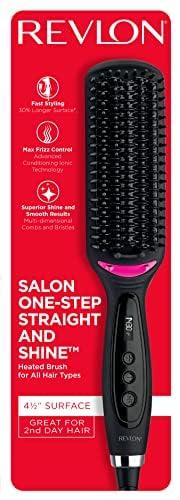 imageREVLON Salon OneStep Straight and Shine Heated Brush for Visibly Shinier Smoother Hair Hair Straightener That Revives Second Day Hair with an Ion Generator That Helps Reduce Frizz1 Count Pack of 1