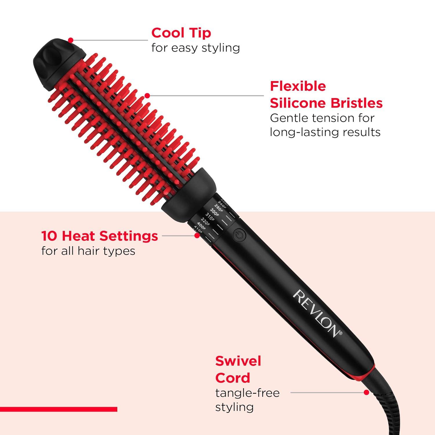 imageREVLON Silicone Bristle Heated Hair Styling Brush Fast Long Lasting Volume for Easy Styling 1quot Barrel for Full Body and Smooth Styles BlackPinkRed