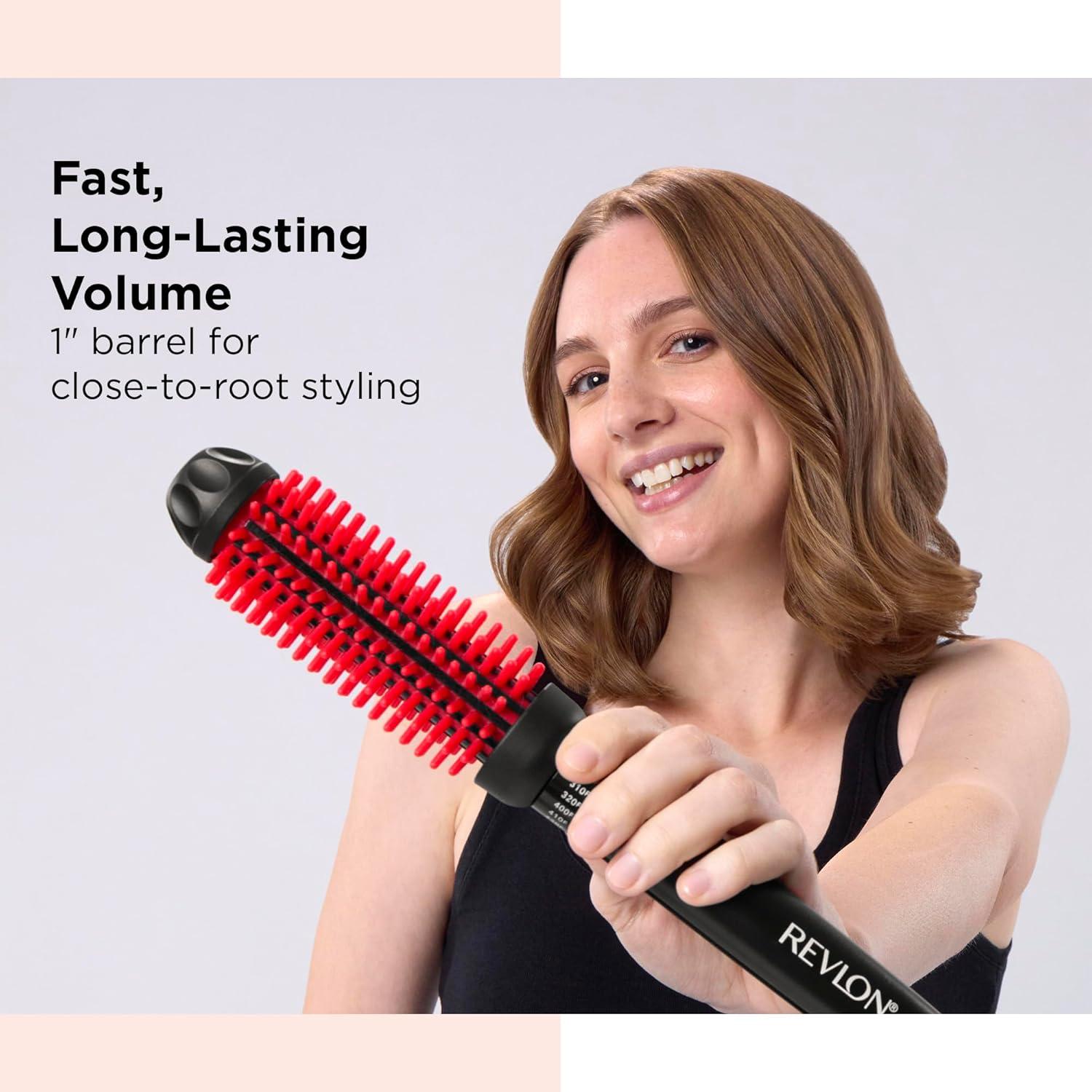 imageREVLON Silicone Bristle Heated Hair Styling Brush Fast Long Lasting Volume for Easy Styling 1quot Barrel for Full Body and Smooth Styles BlackPinkRed
