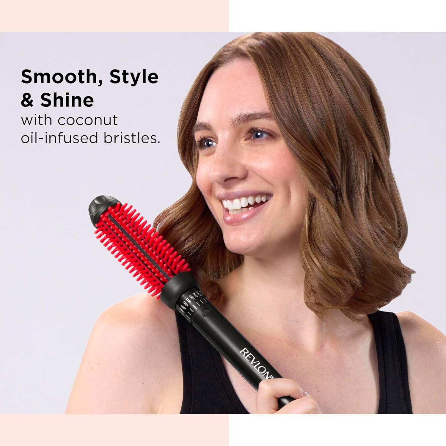 imageREVLON Silicone Bristle Heated Hair Styling Brush Fast Long Lasting Volume for Easy Styling 1quot Barrel for Full Body and Smooth Styles BlackPinkRed