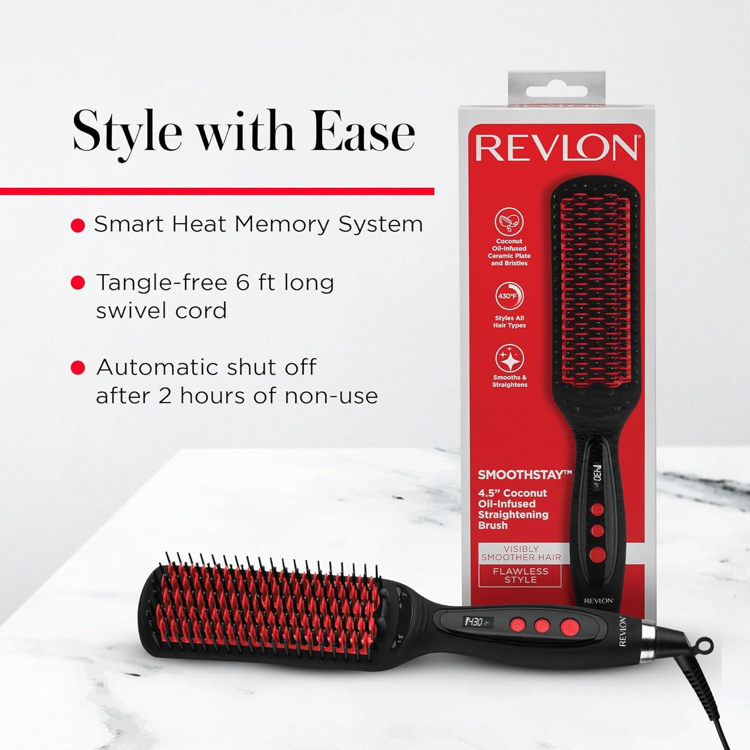 imageREVLON SmoothStay XL Hair Straightener Heated Straightening Brush for Silky ampamp Straight LongLasting Results Locks in Moisture with Reduced Static ampamp FrizzOne Size