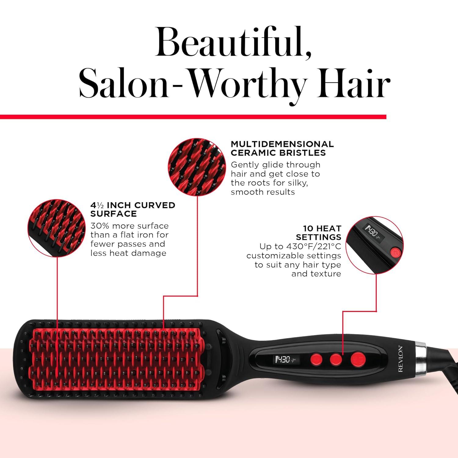 imageREVLON SmoothStay XL Hair Straightener Heated Straightening Brush for Silky ampamp Straight LongLasting Results Locks in Moisture with Reduced Static ampamp FrizzOne Size