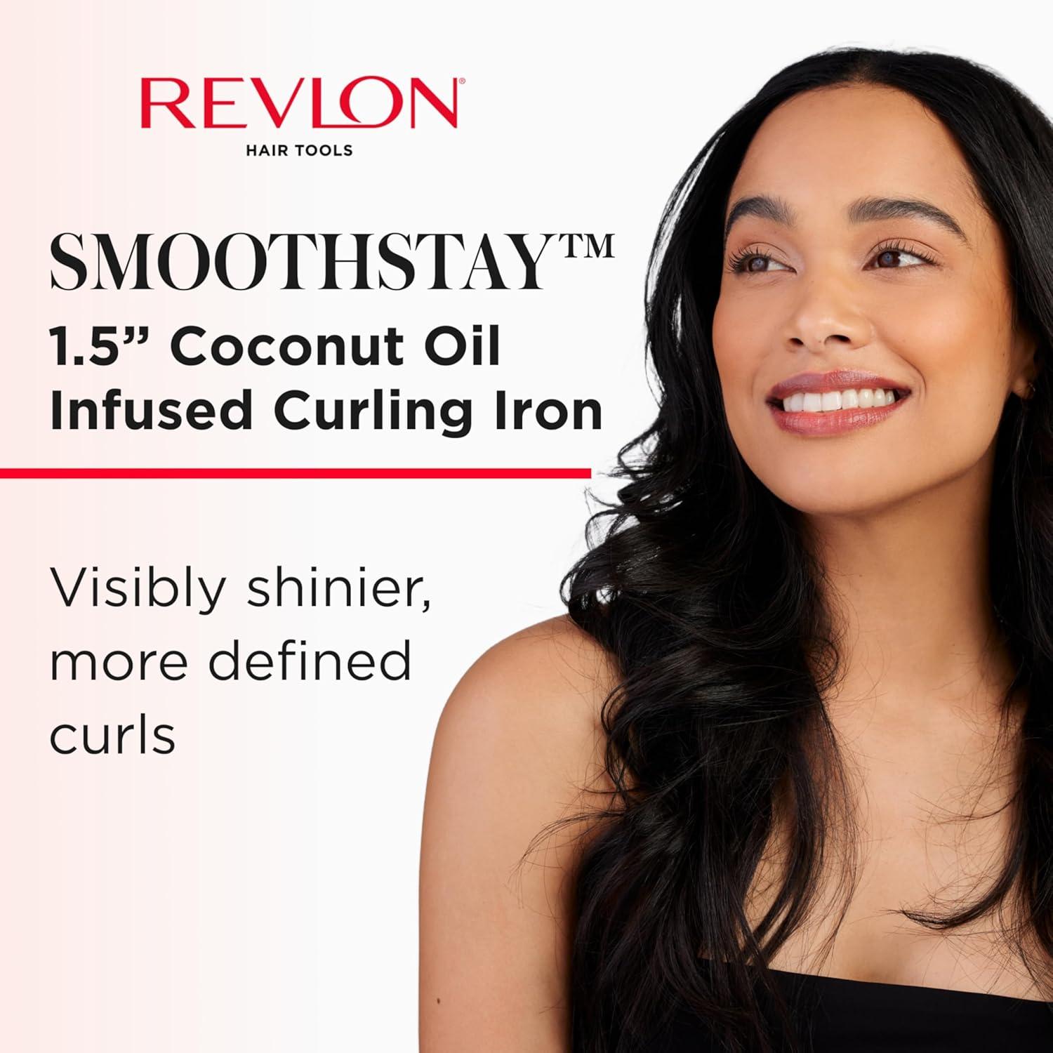 imageREVLON Smoothstay 1 Inch Curling Iron Coconut Oil Infused Curling Wand Helps Enhance Shine ampamp Smoothness Creates Tight Bouncy Curls and Reduced FrizzBlack