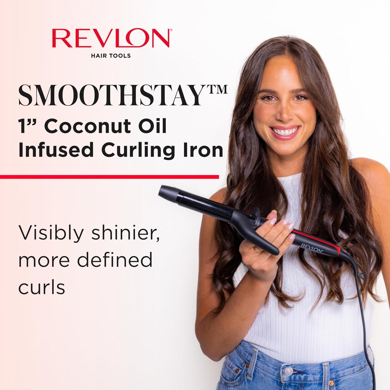 imageREVLON Smoothstay 1 Inch Curling Iron Coconut Oil Infused Curling Wand Helps Enhance Shine ampamp Smoothness Creates Tight Bouncy Curls and Reduced FrizzBlack