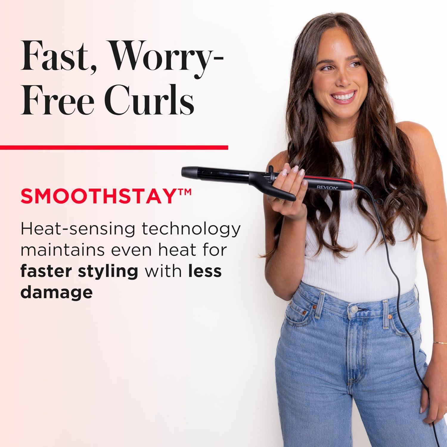 imageREVLON Smoothstay 1 Inch Curling Iron Coconut Oil Infused Curling Wand Helps Enhance Shine ampamp Smoothness Creates Tight Bouncy Curls and Reduced FrizzBlack