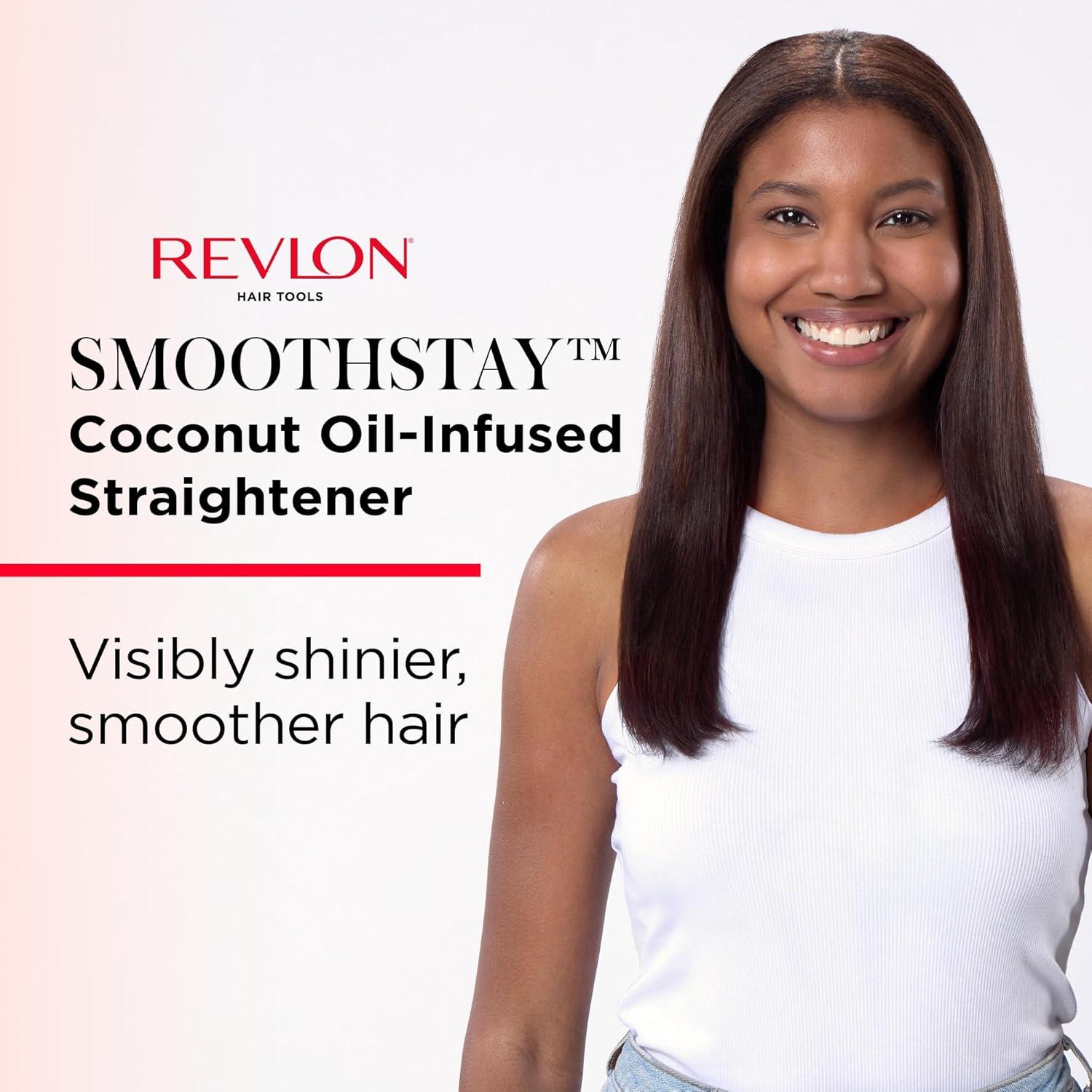 imageREVLON Smoothstay 1 Inch Hair Straightener Coconut Oil Infused Flat Iron Helps Enhance Shine ampamp Smoothness Reduces Frizz Sleek Straight Hair1 Inch FLAT IRON