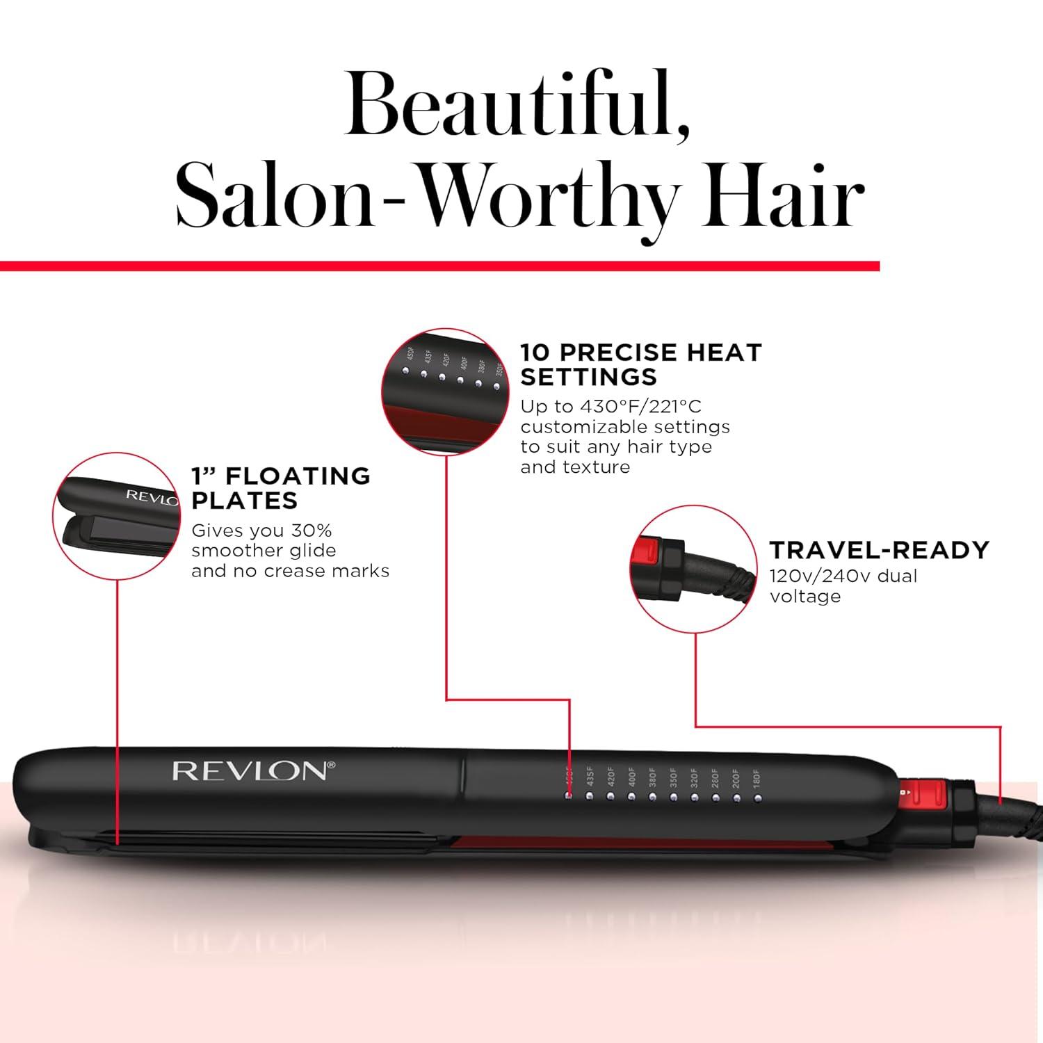 imageREVLON Smoothstay 1 Inch Hair Straightener Coconut Oil Infused Flat Iron Helps Enhance Shine ampamp Smoothness Reduces Frizz Sleek Straight Hair1 Inch FLAT IRON