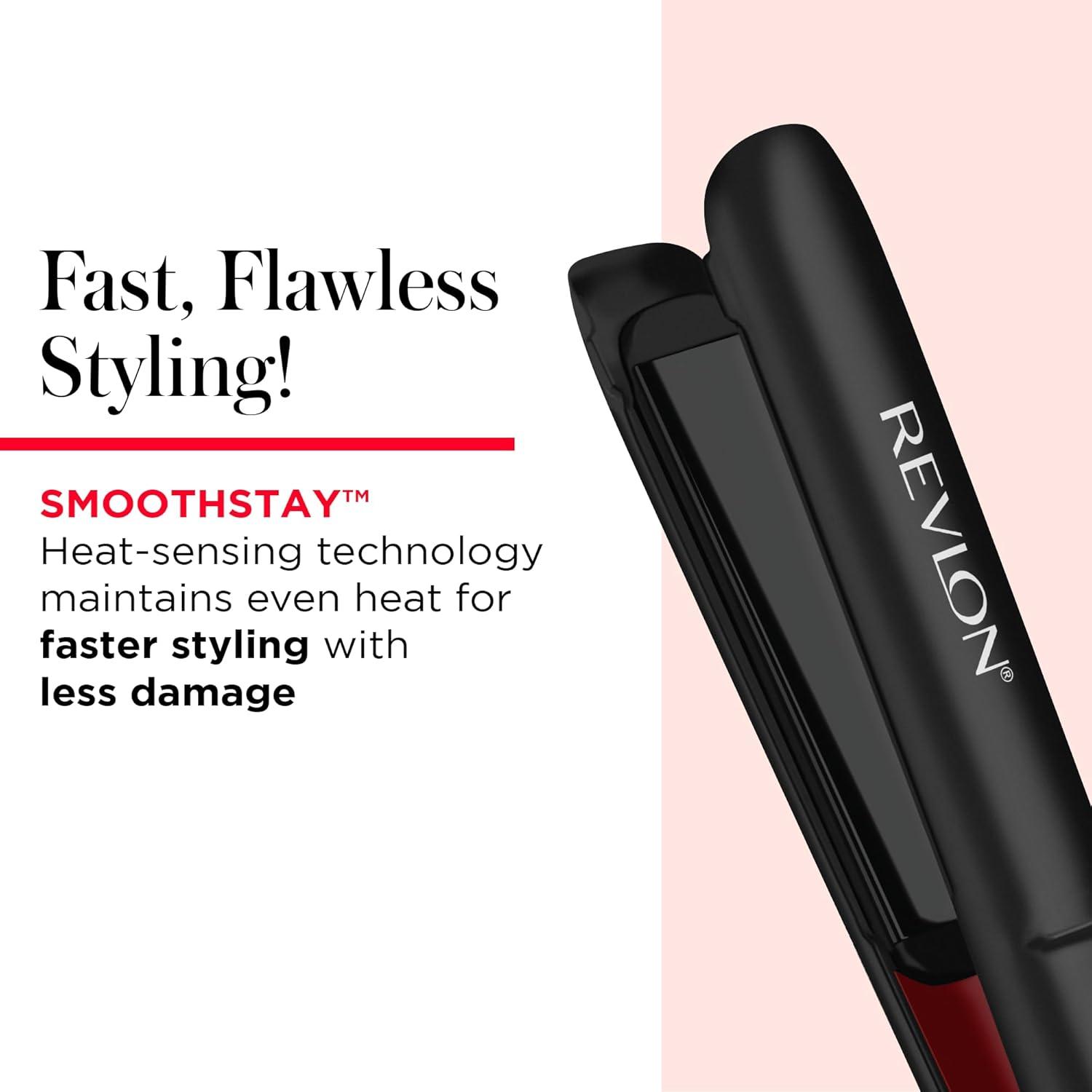 imageREVLON Smoothstay 1 Inch Hair Straightener Coconut Oil Infused Flat Iron Helps Enhance Shine ampamp Smoothness Reduces Frizz Sleek Straight Hair1 Inch FLAT IRON
