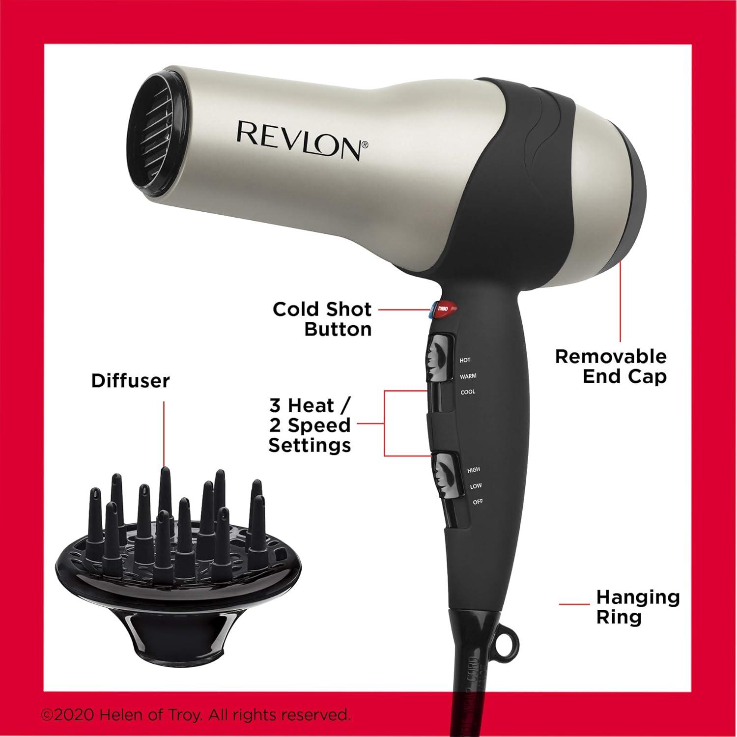 imageREVLON Turbo Hair Dryer with Advanced Ionic Technology Ceramic Coating Turbo Heat and Cold Shot Features 1875 Watts for Fast Drying and Shine SilverGrey