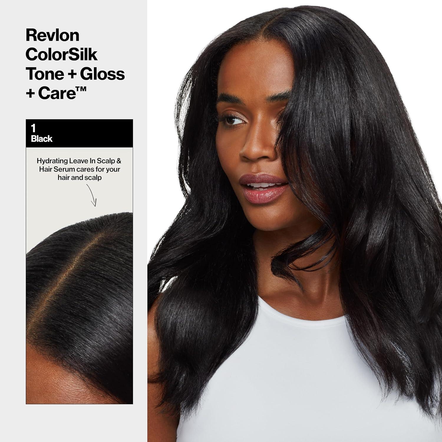 imageRevlon ColorSilk Tone Gloss Care Demi Permanent Hair Color Dye Kit with LeaveIn Scalp and Haircare Serum 2x Shinier 4x Stronger 1 Black 45 fl oz1 Black