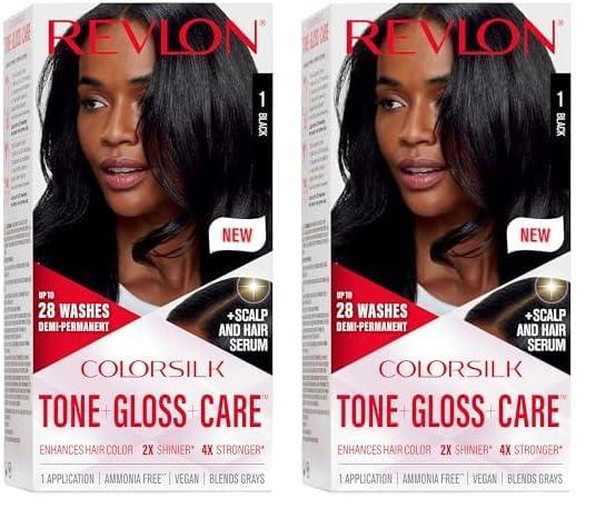 imageRevlon ColorSilk Tone Gloss Care Demi Permanent Hair Color Dye Kit with LeaveIn Scalp and Haircare Serum 2x Shinier 4x Stronger 1 Black 45 fl oz1 Black