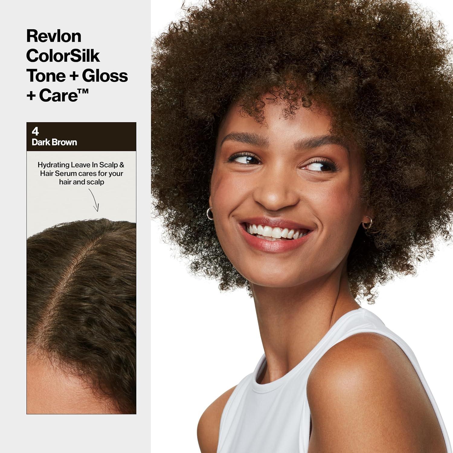 imageRevlon ColorSilk Tone Gloss Care Demi Permanent Hair Color Dye Kit with LeaveIn Scalp and Haircare Serum 2x Shinier 4x Stronger 1 Black 45 fl oz4 Dark Brown