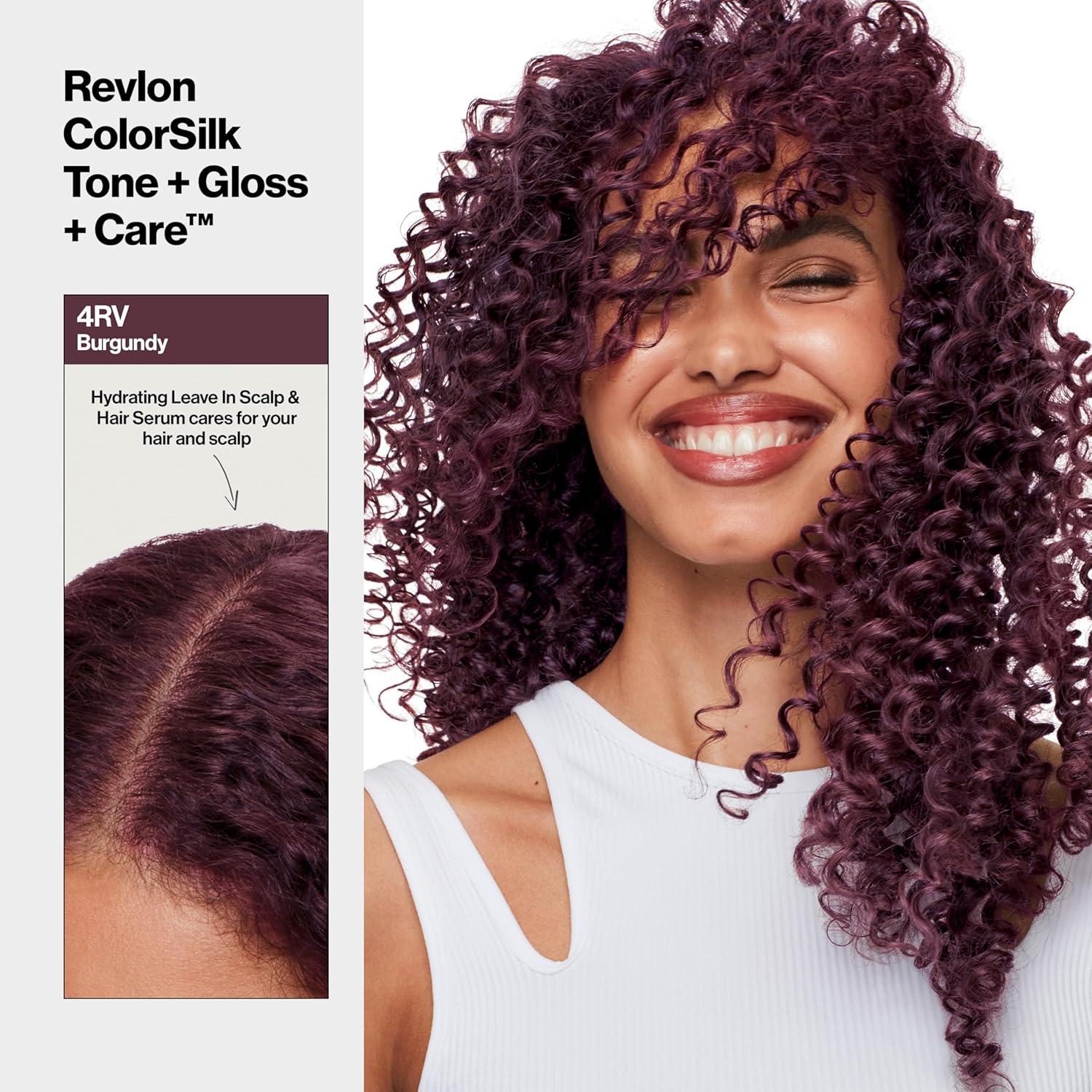 imageRevlon ColorSilk Tone Gloss Care Demi Permanent Hair Color Dye Kit with LeaveIn Scalp and Haircare Serum 2x Shinier 4x Stronger 1 Black 45 fl oz4RV Burgundy