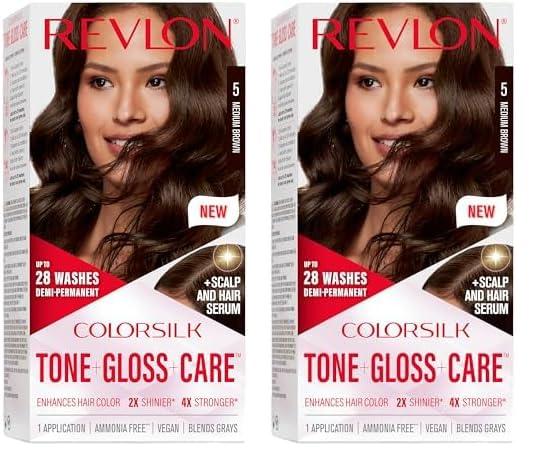 imageRevlon ColorSilk Tone Gloss Care Demi Permanent Hair Color Dye Kit with LeaveIn Scalp and Haircare Serum 2x Shinier 4x Stronger 1 Black 45 fl oz5 Medium Brown