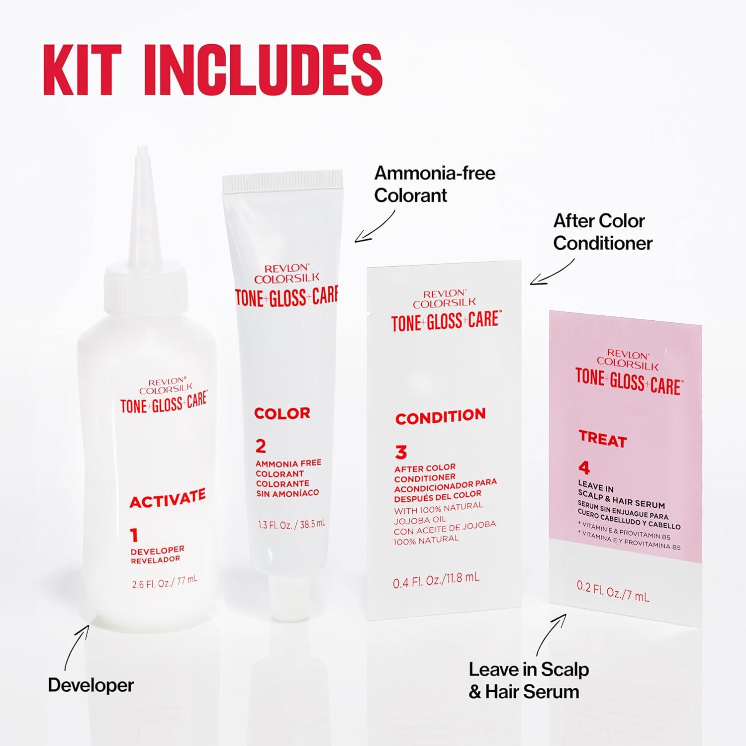 imageRevlon ColorSilk Tone Gloss Care Demi Permanent Hair Color Dye Kit with LeaveIn Scalp and Haircare Serum 2x Shinier 4x Stronger 1 Black 45 fl oz5 Medium Brown