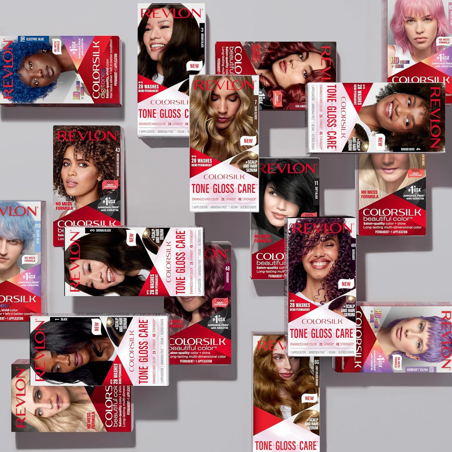 imageRevlon ColorSilk Tone Gloss Care Demi Permanent Hair Color Dye Kit with LeaveIn Scalp and Haircare Serum 2x Shinier 4x Stronger 1 Black 45 fl oz5 Medium Brown