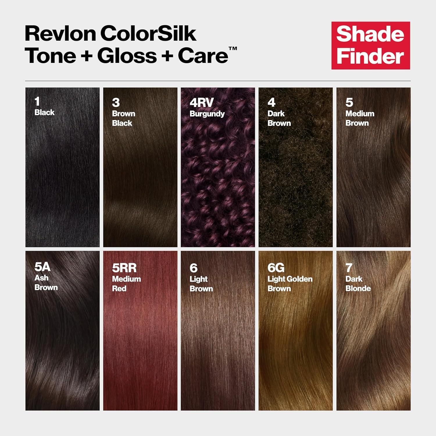 imageRevlon ColorSilk Tone Gloss Care Demi Permanent Hair Color Dye Kit with LeaveIn Scalp and Haircare Serum 2x Shinier 4x Stronger 1 Black 45 fl oz5 Medium Brown