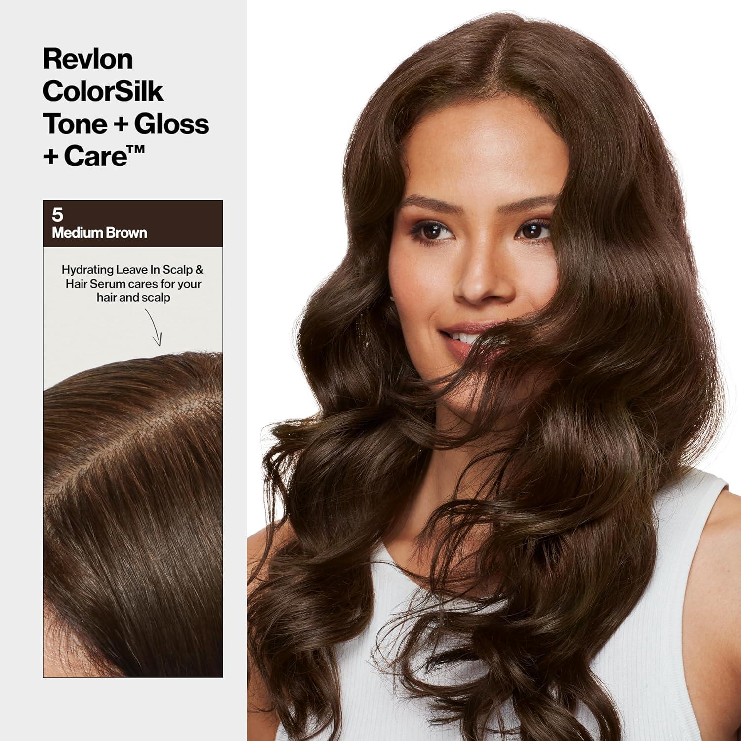 imageRevlon ColorSilk Tone Gloss Care Demi Permanent Hair Color Dye Kit with LeaveIn Scalp and Haircare Serum 2x Shinier 4x Stronger 1 Black 45 fl oz5 Medium Brown