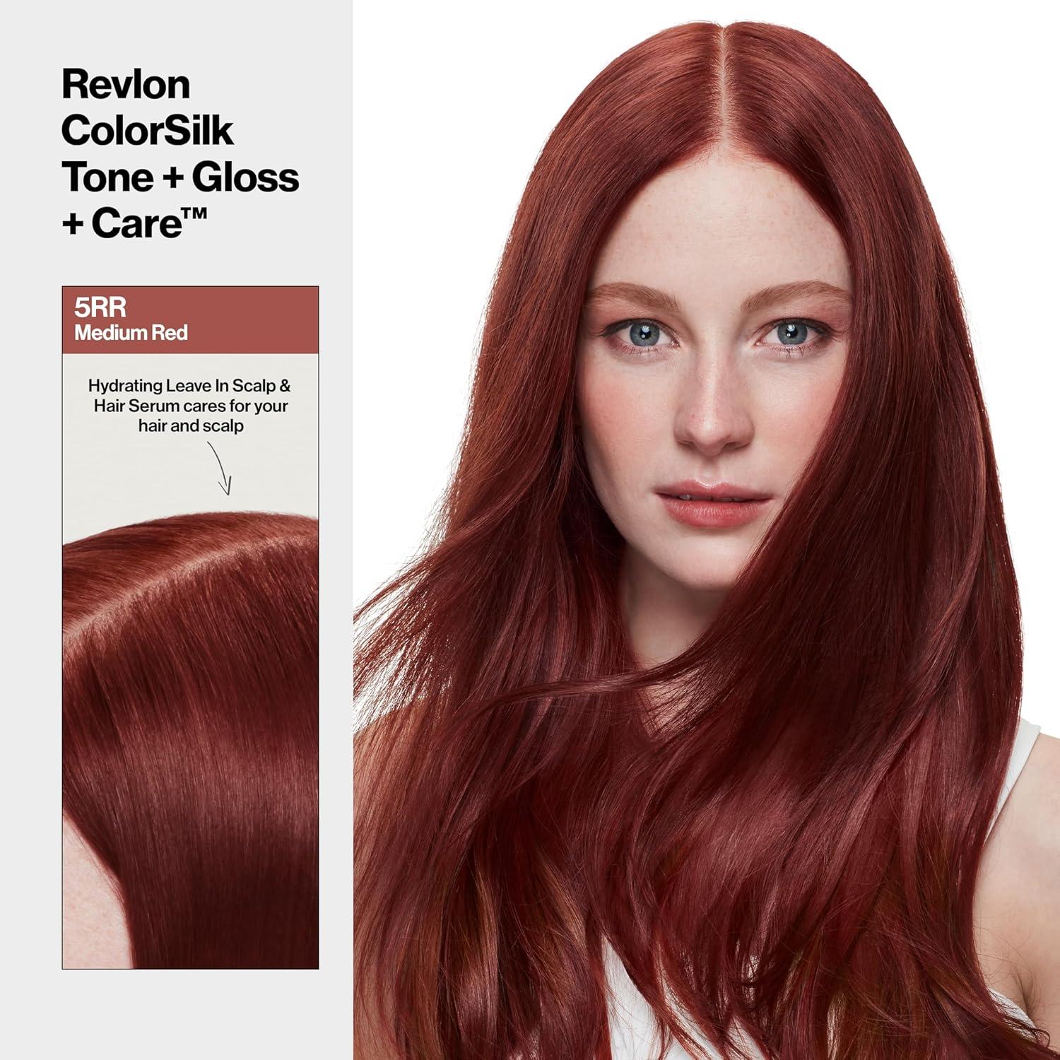 imageRevlon ColorSilk Tone Gloss Care Demi Permanent Hair Color Dye Kit with LeaveIn Scalp and Haircare Serum 2x Shinier 4x Stronger 1 Black 45 fl oz5RR Medium Red