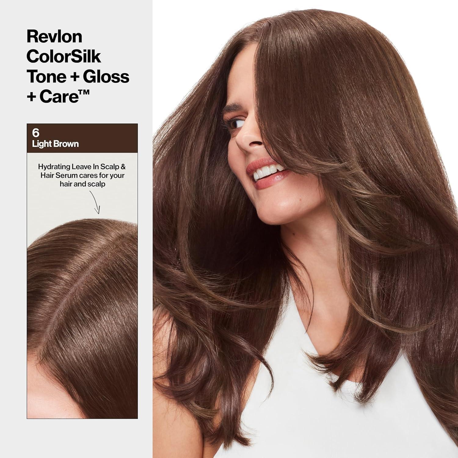 imageRevlon ColorSilk Tone Gloss Care Demi Permanent Hair Color Dye Kit with LeaveIn Scalp and Haircare Serum 2x Shinier 4x Stronger 1 Black 45 fl oz6 Light Brown