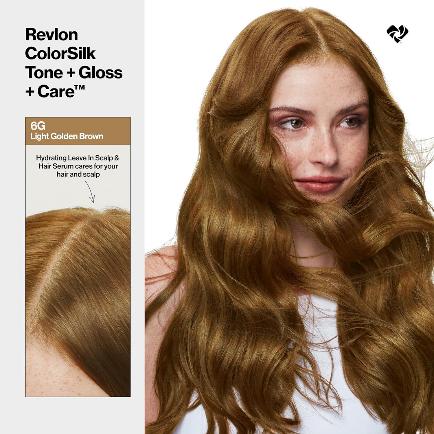 imageRevlon ColorSilk Tone Gloss Care Demi Permanent Hair Color Dye Kit with LeaveIn Scalp and Haircare Serum 2x Shinier 4x Stronger 1 Black 45 fl oz6G Light Golden Brown