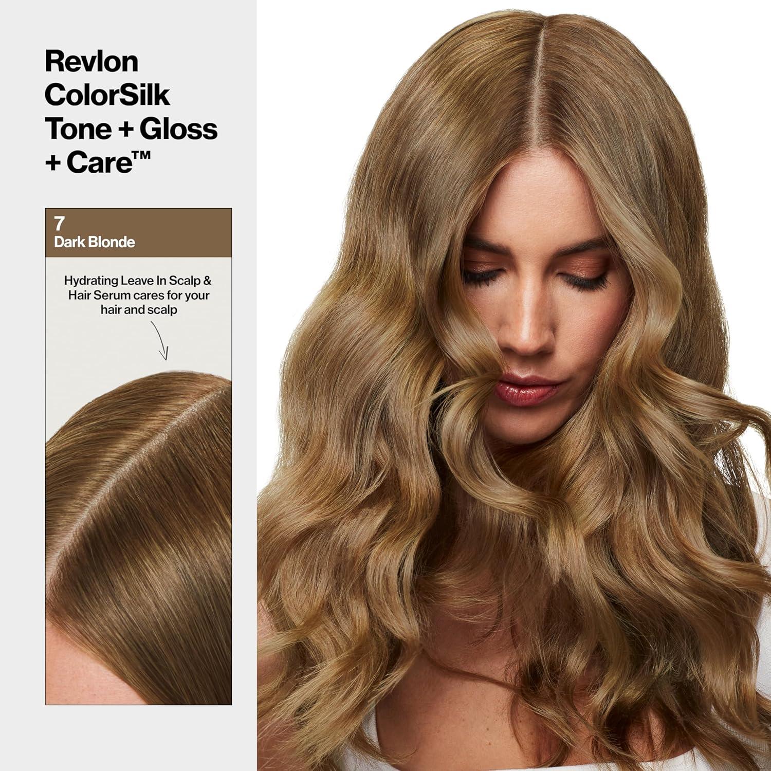 imageRevlon ColorSilk Tone Gloss Care Demi Permanent Hair Color Dye Kit with LeaveIn Scalp and Haircare Serum 2x Shinier 4x Stronger 1 Black 45 fl oz7 Dark Blonde